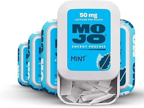 MOJO Energy Pouches sabor menta, 50 mg por bolsa de cafeína, 15 bolsas, paquete de 5