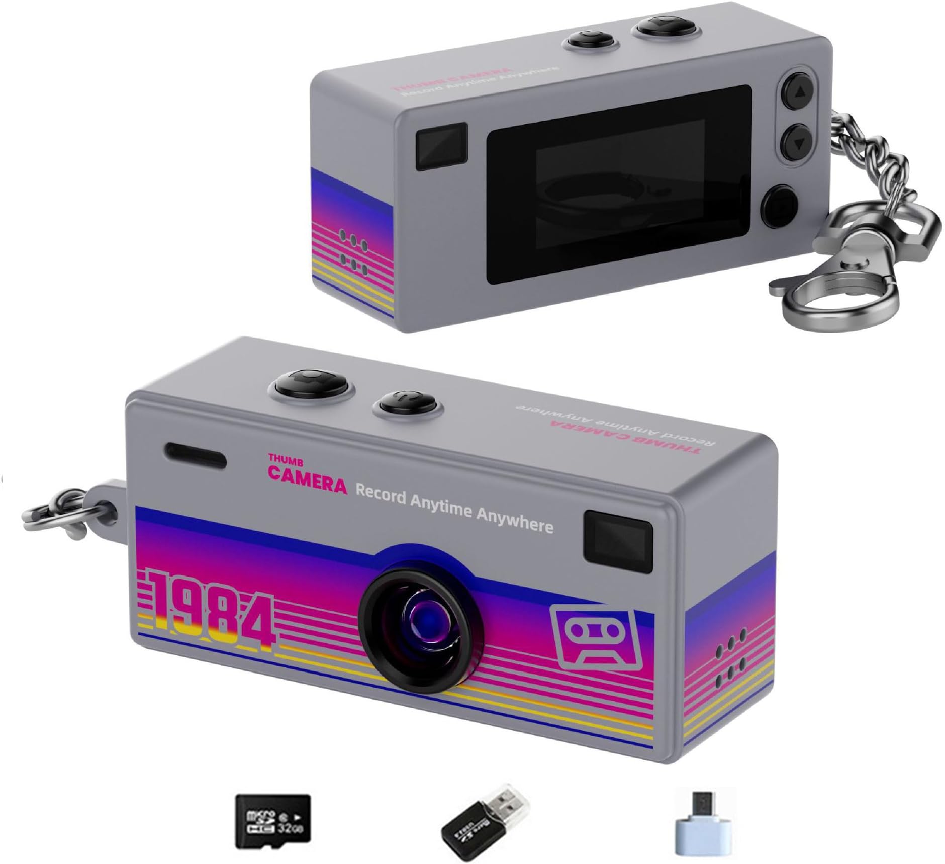 – G6 Thumb Camera, Retro Keychain Action Camera Video with 32g Storage Card & USB Card Reader &Type-C Adapter (D)