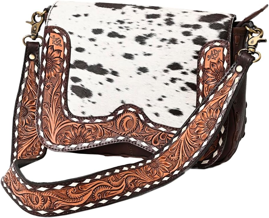 American Darling Cross Body Hand Tooled Hair On Genuine Leather Western Women Bag Handbag Purse | Crossbody for Cute