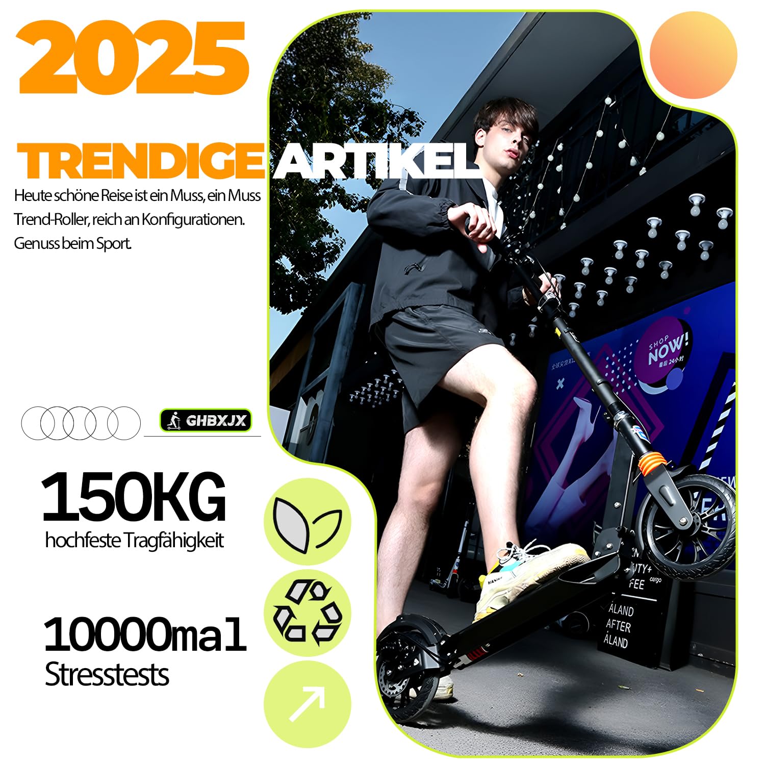 Cityroller Scooter Roller für Erwachsene bis 150kg Verstellbar Scooterm, ABEC 9, Robuste Konstruktion 200mm Räder Stoßdämpfende ShockResist -Technologie Hinterradbremse rutschfest