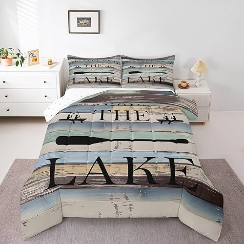 Miniatura 7 de Lake House - Juego de edredón de 3 piezas para niños, adolescentes y adultos, decoración de habitación de Lake Life, barco, acolchado, gris, negro,