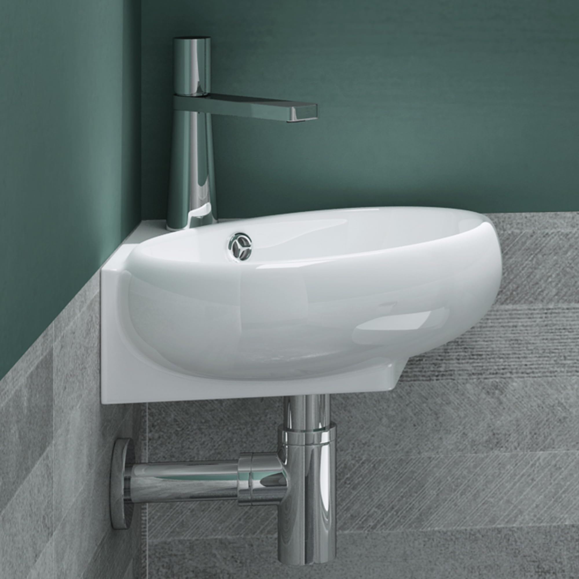 Mai & Mai Lavabo da Appoggio 39,5x38,5x14,5cm in Ceramica, Bianco | Lavabo Bagno Sospeso, Lavandino Bagno, Brüssel002, Nano Rivestimenti inclusi