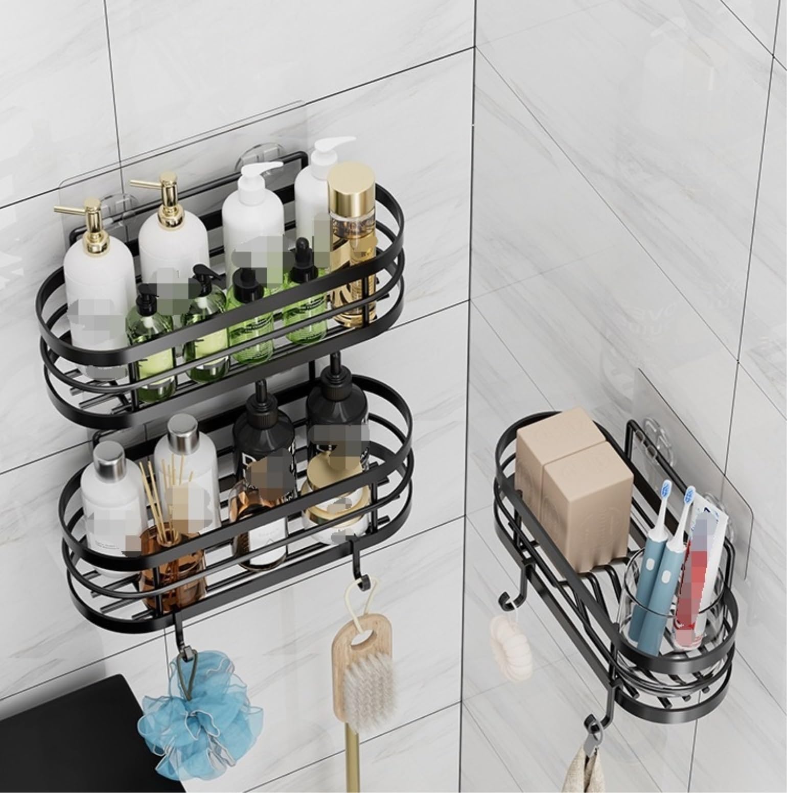 Mensola Bagno Mensola per Doccia A Parete con Ganci per Organizer, Senza Foratura per Il Bagno Scaffale Doccia(27 * 8 * 8cm)