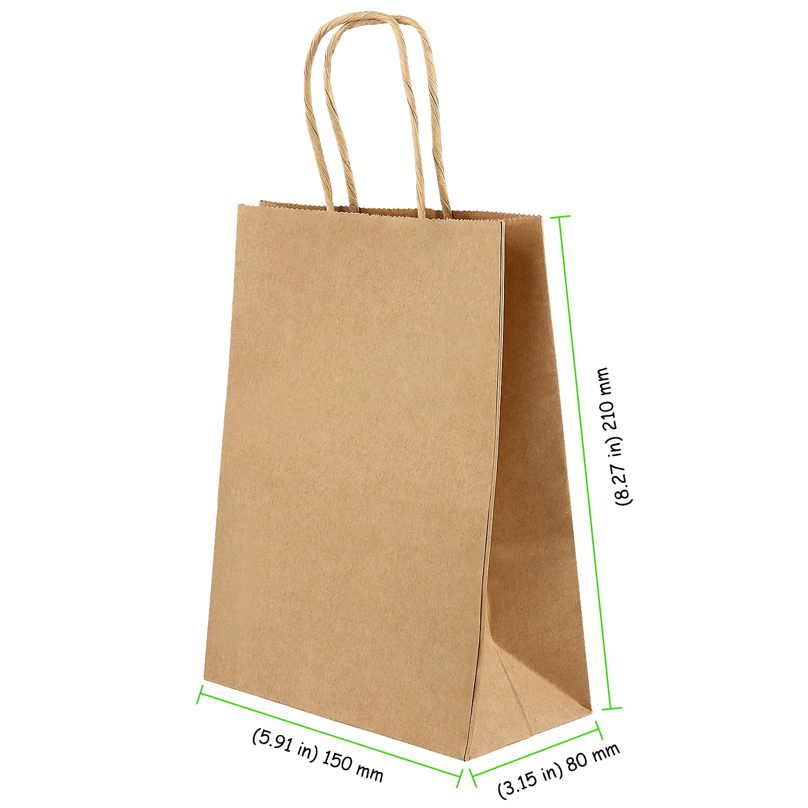TAICHEUT 100 PCS Brown Paper Bags with Twisted Handles, 21 x 15 x 8 cm Small Kraft Paper Carrier Bags for Wedding Party - Image 2