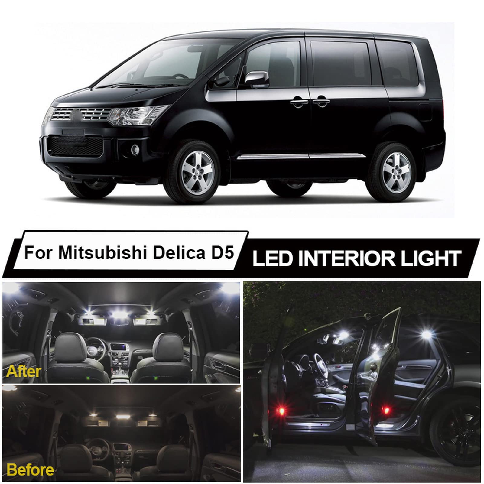 12 pièces Canbus Aucune Erreur Blanc intérieur LED Ampoules dôme Lecture Carte Kit de lumière, pour Mitsubishi Delica D5 D: 5 CV5W CV2W 2007-2018