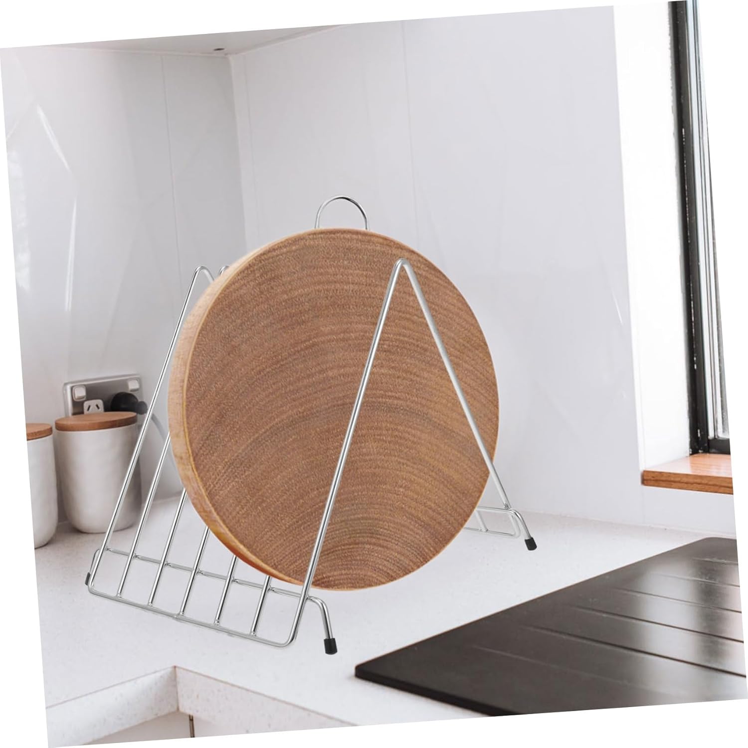 Amosfun Stainless Steel Cutting Board Holder Rack for Kitchen Storage Thick Hollow Design Organizer Stand for Pizza Boards Fast Drying Kitchen Tool with Capacity