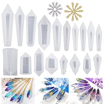 Vilihkc 58Pcs Resin Molds for Pendulum Crystal Casting - Multi-Facet Gemstone Jewelry Silicone Molds for Quartz Crystals Pendants, Necklace