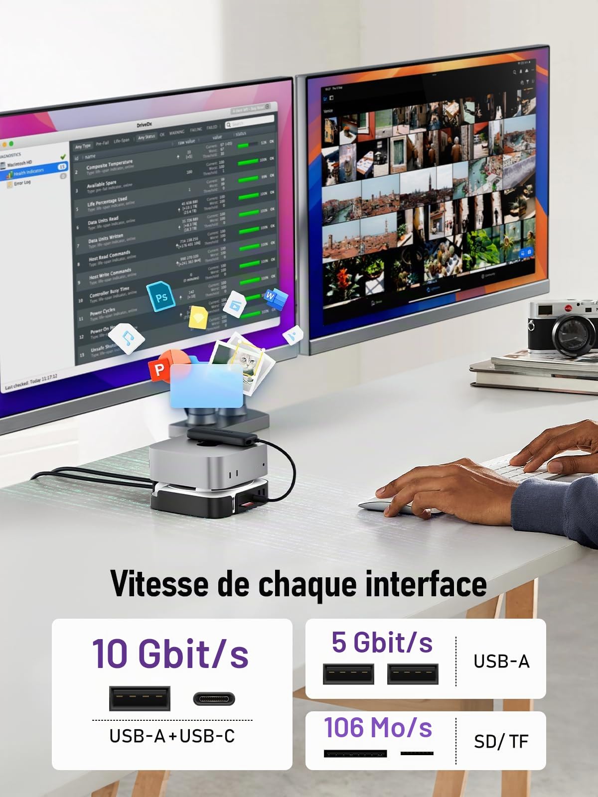 Lemorele Station d’Accueil pour Mac Mini M4, SSD NVMe, HDMI + DP 4K@60Hz
