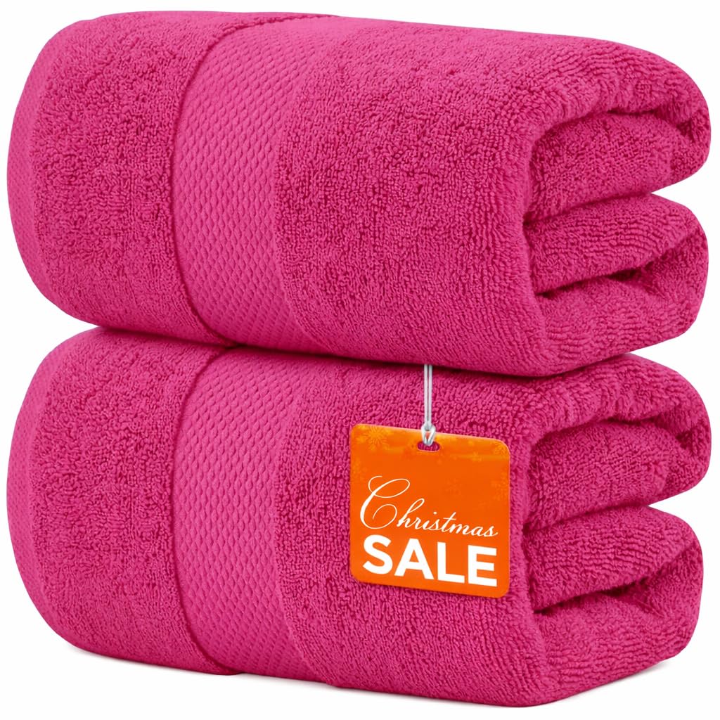 SBZ 2 Pack Extra Large Jumbo Bath Sheet 100% Egyptian Cotton Super Soft Luxury Premium Quality Towels 600-GSM Quick Dry Highly Absorbent 100 x 200 cm (Pink)