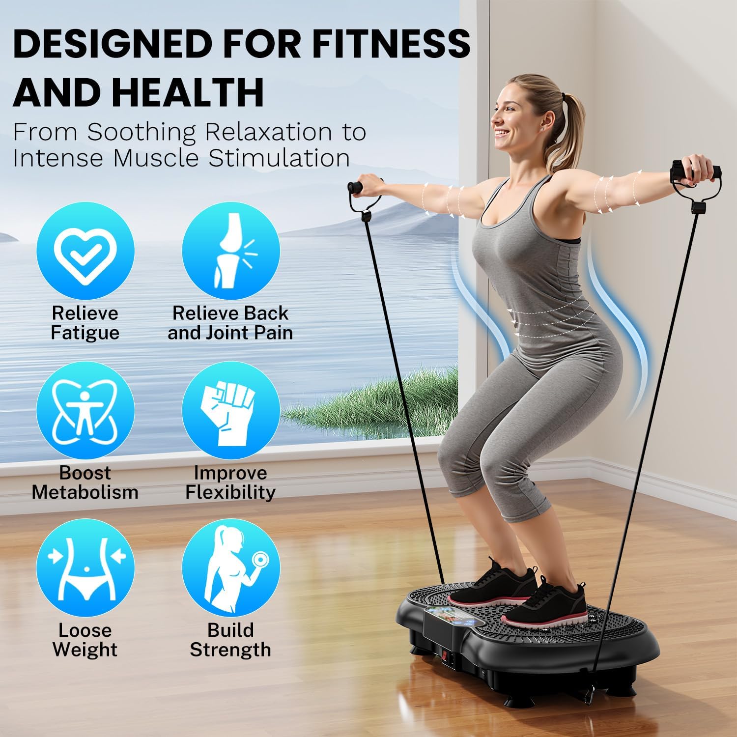 Vibration Plate Exercise Machine, Lymphatic Drainage Machine for Weight Loss, 100-Speed Platform with Remote & Bands, Quiet Full Body Vibrating Plate 500 Lbs Capacity Fitness Platform