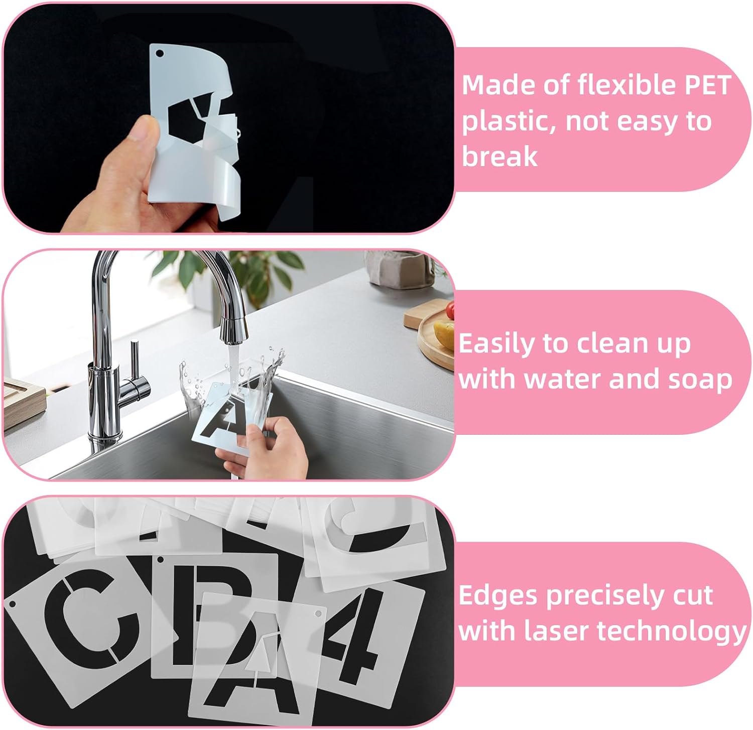 42 Piece 2 Inch Reusable Letter Stencils Symbol Numbers Stencils,Alphabet Craft Plastic Letter Set for Wood,Wall,Fabric,Rock,Signage,Door,Porch,Chalkboard DIY Projects(2-Inch Font,2.8-Inch Stencil) image 3
