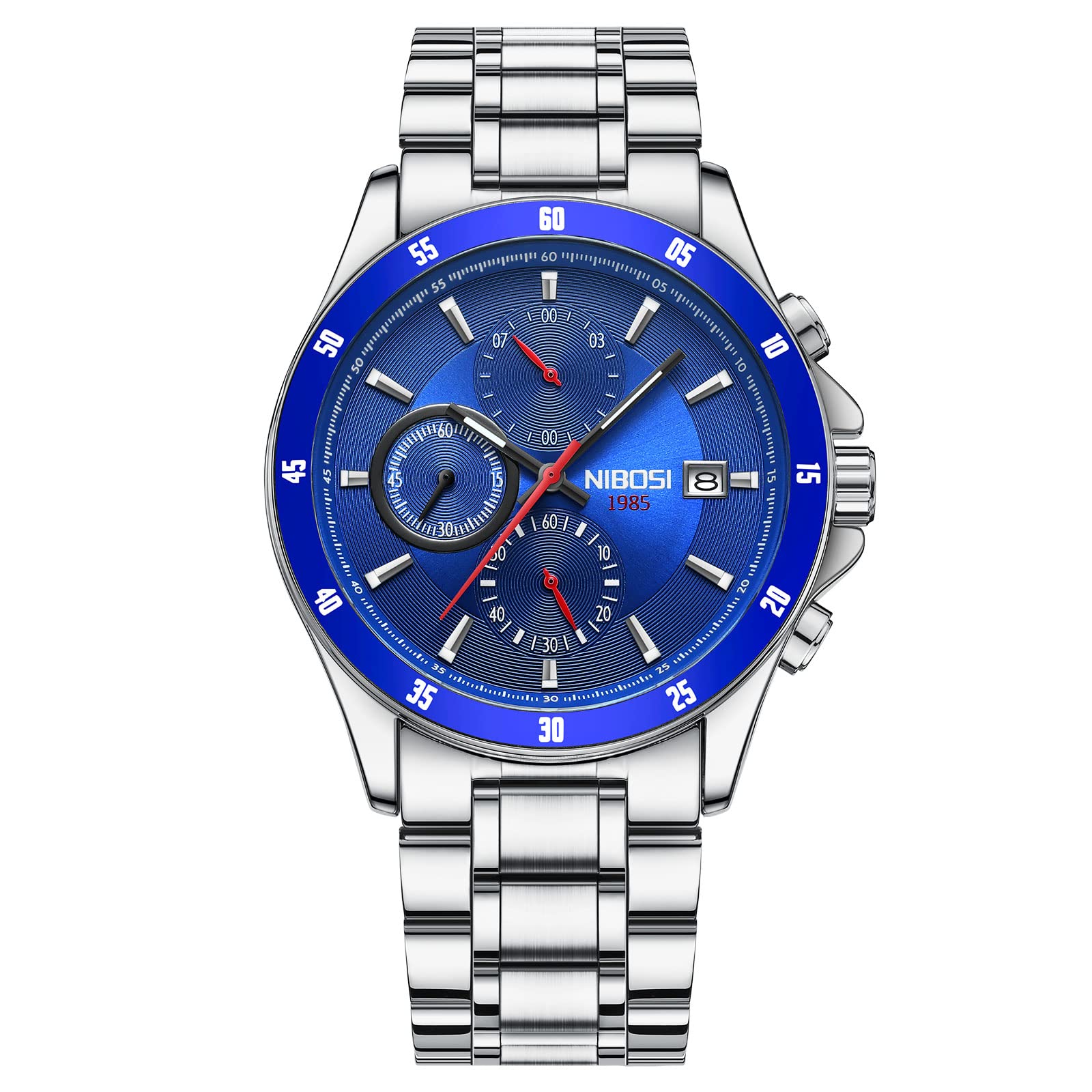 NIBOSI Watches for Men,Ultra-Thin Minimalist Fashion Quartz Analog Sleek Mesh Stainless Steel Waterproof Chronograph Watches for Men with Auto Date Wrist Watch for Men Boys Husband Steel Strap(Blue) (B0B2K5MHBM) Amazon Price History, Amazon Price Tracker