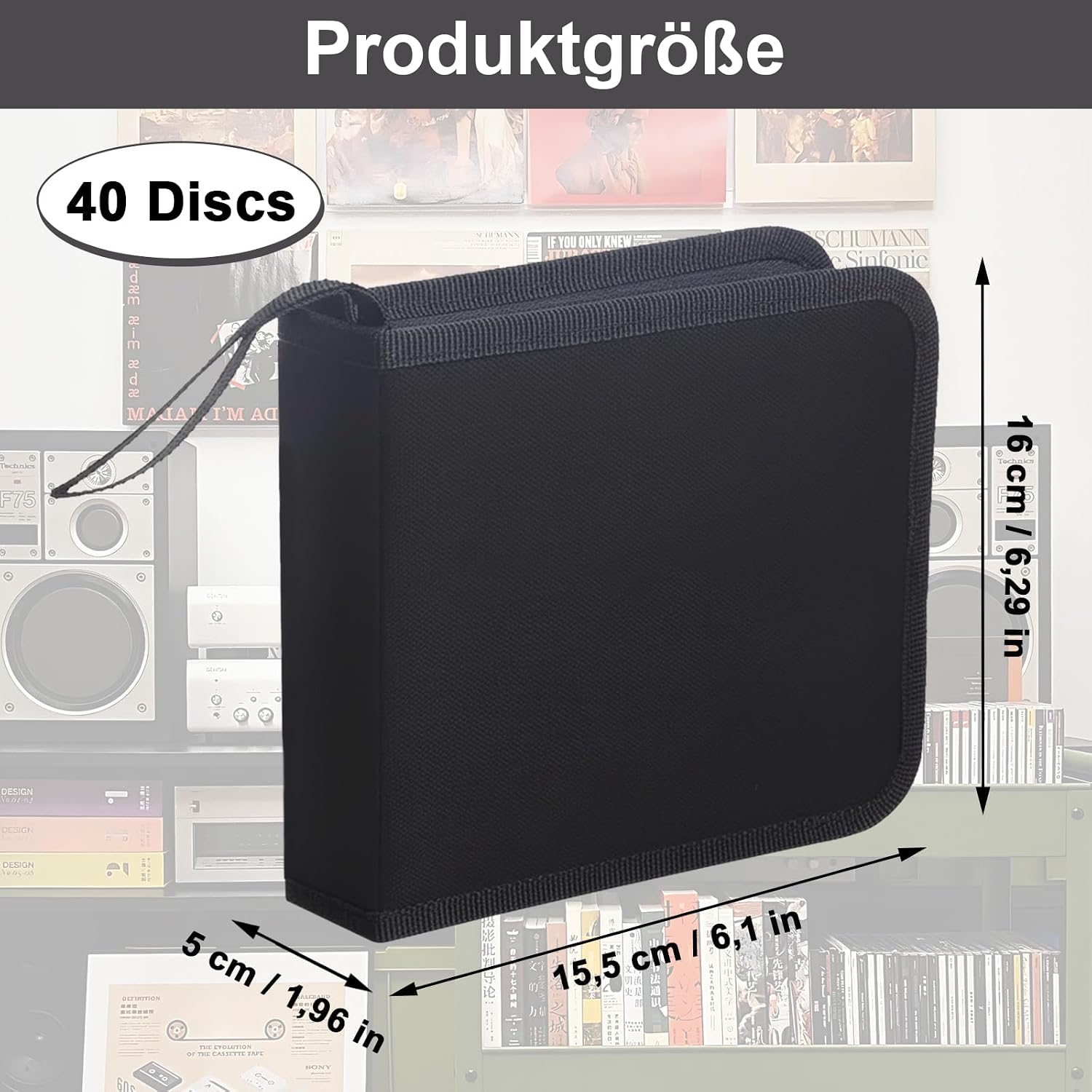 Сумка для хранения DVD/CD-дисков в автомобиле и дома — вмещает 40 дисков | Толщина в сложенном виде составляет всего 5 см — позволяет сэкономить 80 % места для CD-дисков в автомобиле и игровых дисков в игровой комнате — черная