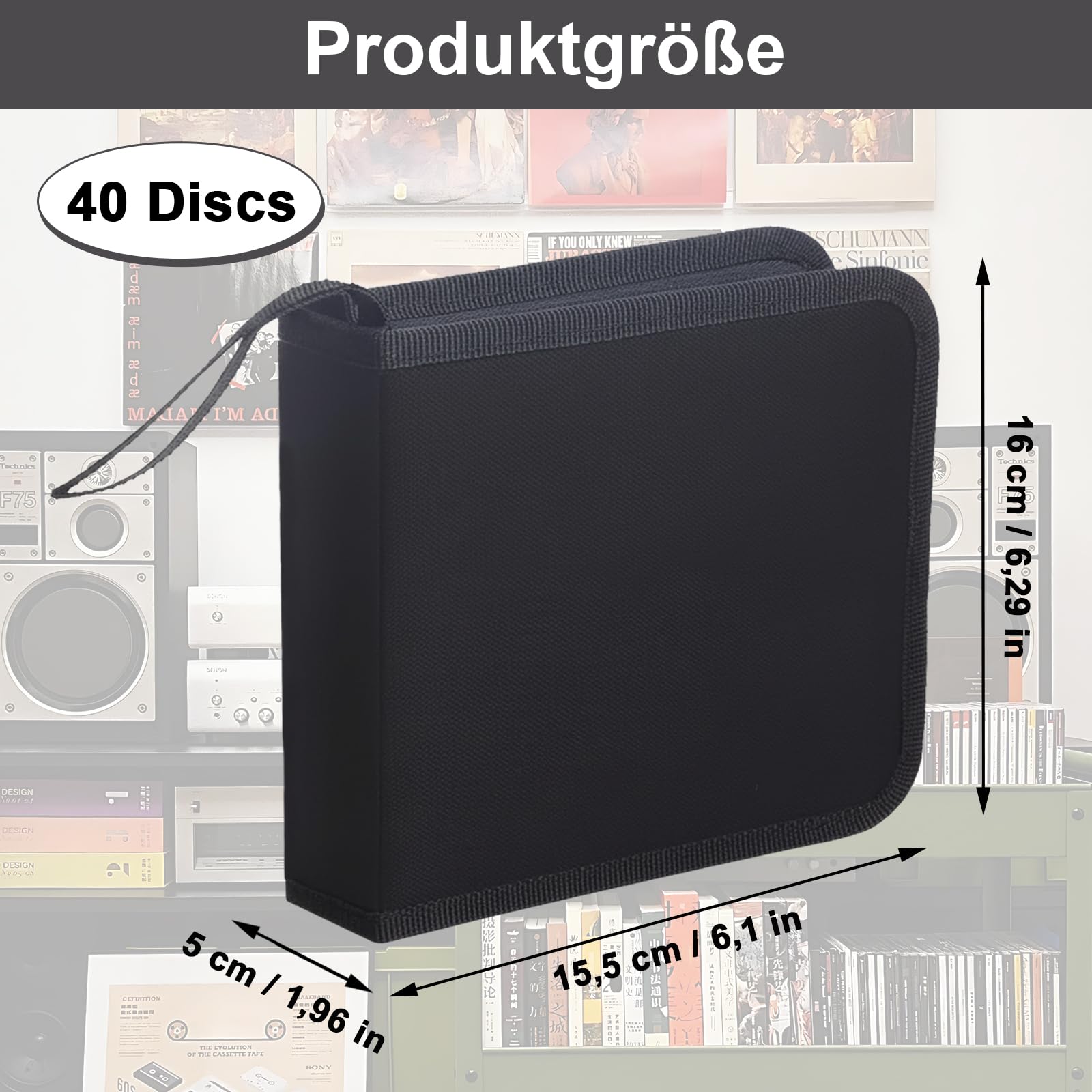 Porta CD Custodia, Custodia per 44 CD, Supporto per Custodia per Organizer per Dischi Protettivi per Viaggi in Auto, Nero