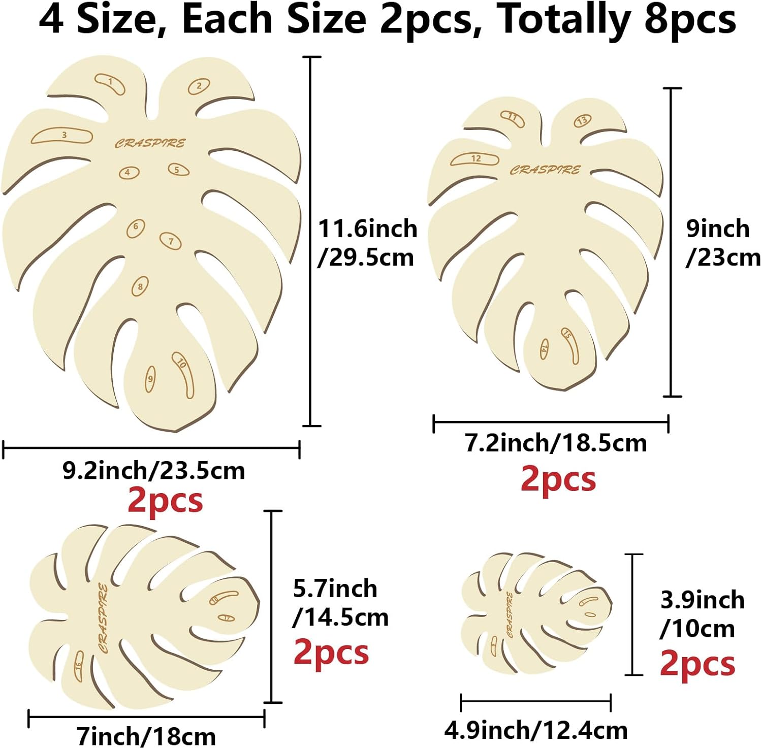 CRASPIRE 8 Pcs 4 Sizes Large Macrame Leaf Template Summer Monstera Leaves Natural Wood Cutting Molds Rustic Tassel Wooden Templates Hanging Tool for DIY Crafts Making Home Wall Decoration