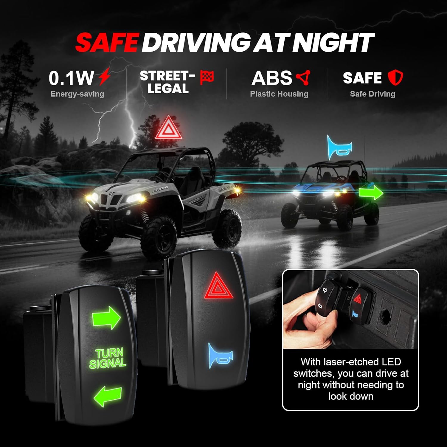 UTV Turn Signal Kit with Horn, Pre-Wired, Plug and Play ATV UTV Blinker Kit with Rocker Switch, Hazard Light, Universal 12V Street Legal Kit for Polaris, Can-Am, Kawasaki, CFMOTO