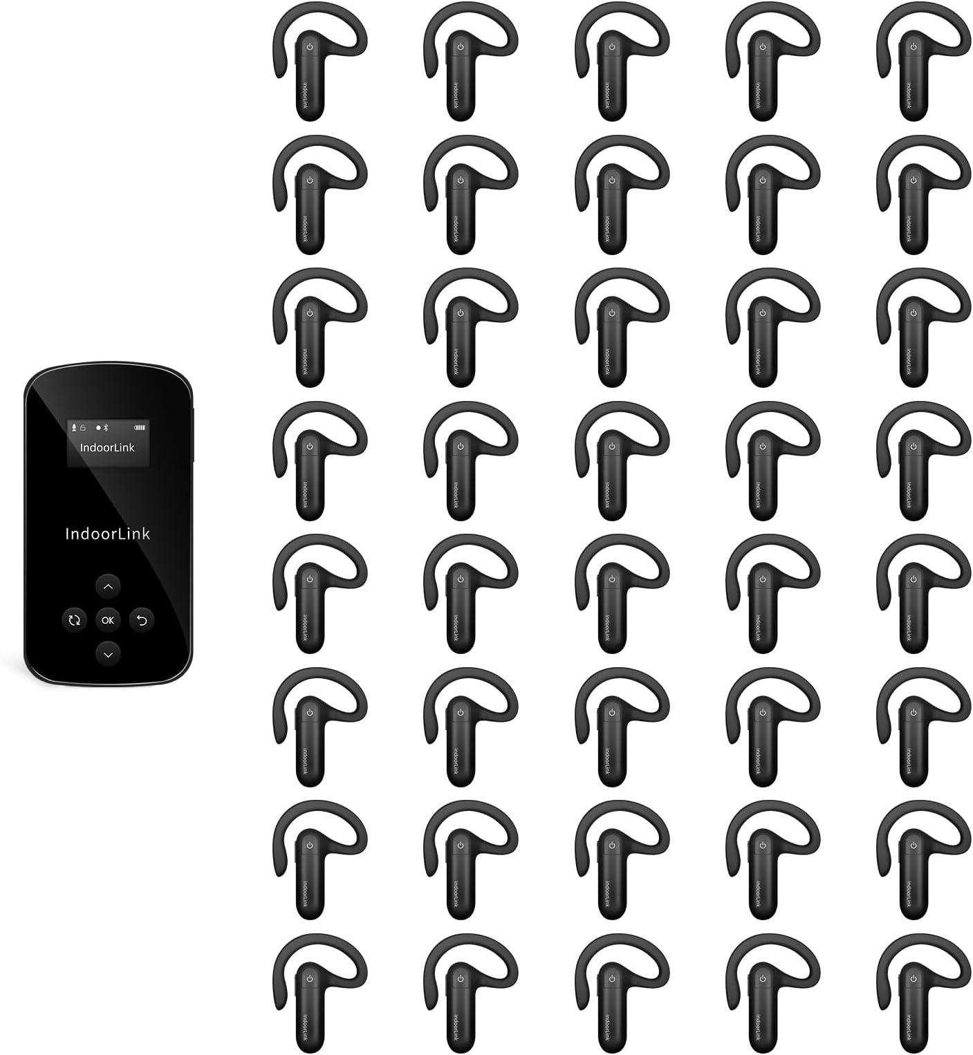 IndoorLink Handheld Wireless Tour Guide System, Tour Guide System, Wide Working Range, Tour Guide Headsets Set for School Teaching, Church, Factory Visit, Museum Visit, Exhibition.(1T40R)