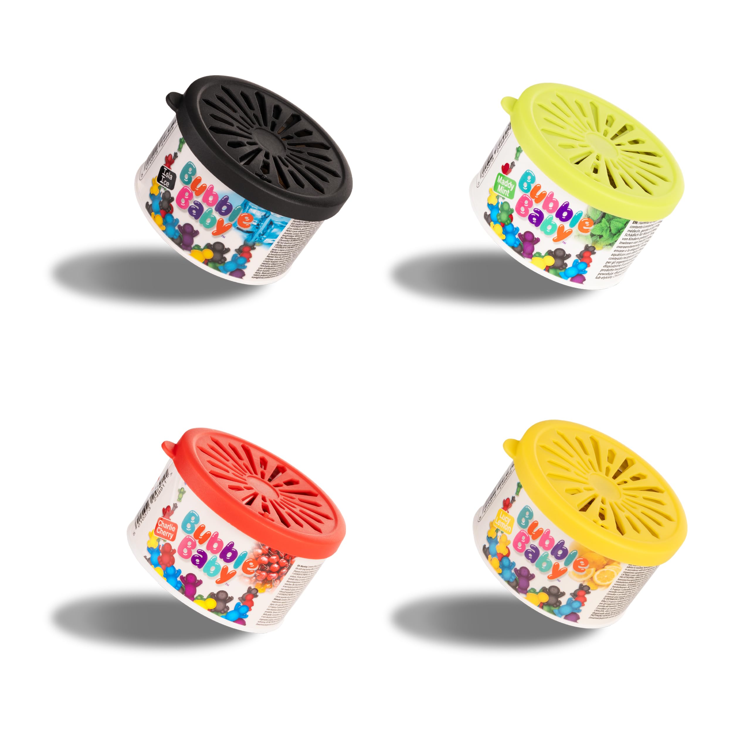 BubbleBaby Car Air Fresheners Tubs Pack of 4 Unique Scents Charlie Cherry, Lucy Lemon, Maddy Mint & Isla Ice - Irresistible Car Scents Air Freshener