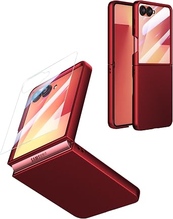 Foluu Slim Fit Case for Samsung Galaxy Z Flip 7, with Front Built-in Screen Protector, Ultra Thin Matte PC Protective Cover for Samsung Galaxy Z Flip7 5G 2025 Deep Red