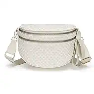 Fashion Checkered Woven Crossbody Bum Bag for Women Vegan Leather Double Zip Sling Purse Fanny Packs Belt Bag with Adjustable Strap for Travel Festival
