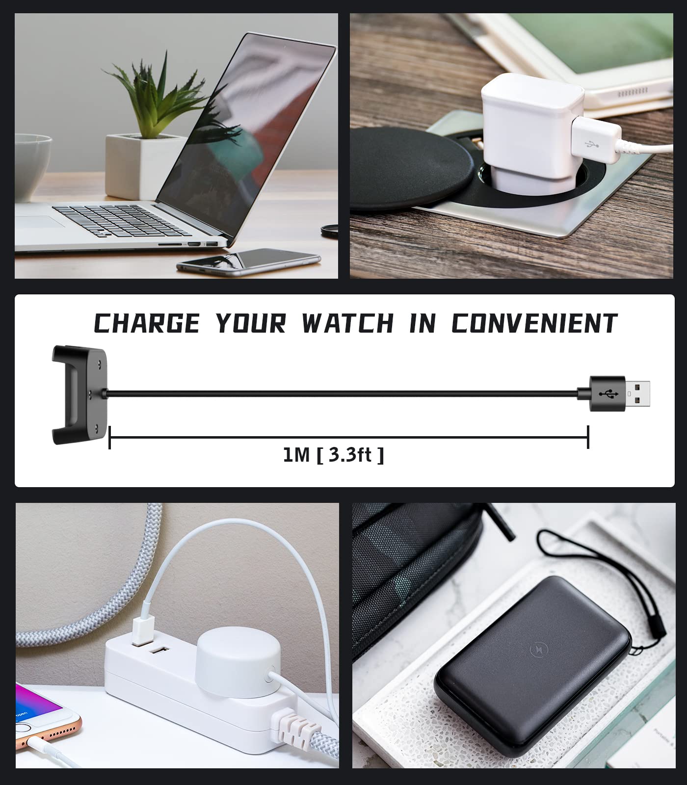 MoKo Charger Compatible with Xiaomi Mi Watch Lite/Redmi Watch, Portable Charging Dock with 1M USB Charging Cable, Black