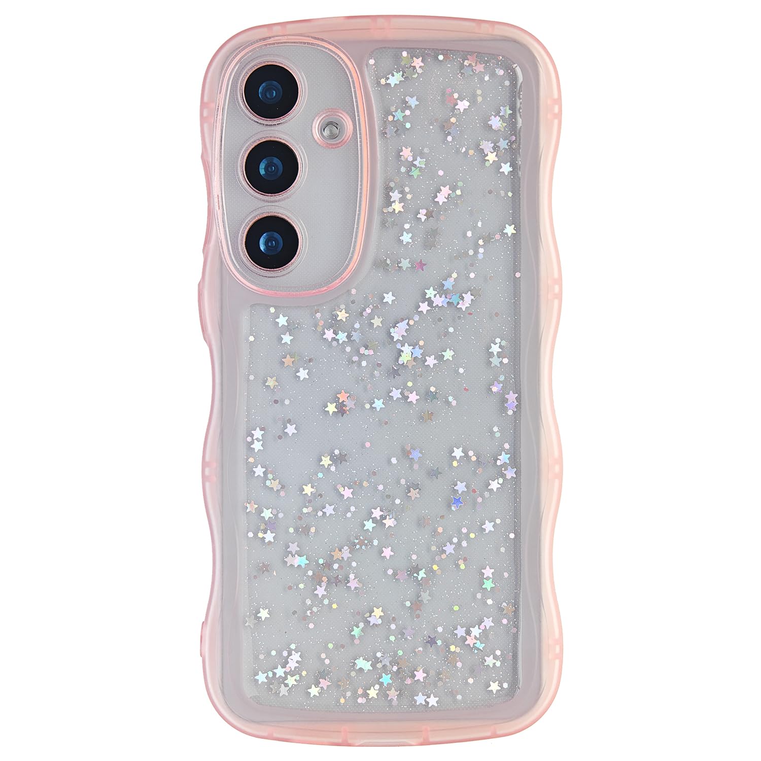 GUNPRIO Glitter Case for Galaxy S20, Cute Wave Frame Curly Shape Sparkly Shiny Cover, Samsung Galaxy S20 Bling Cover Stylish Durable Protective Case for Girls Women, Pink