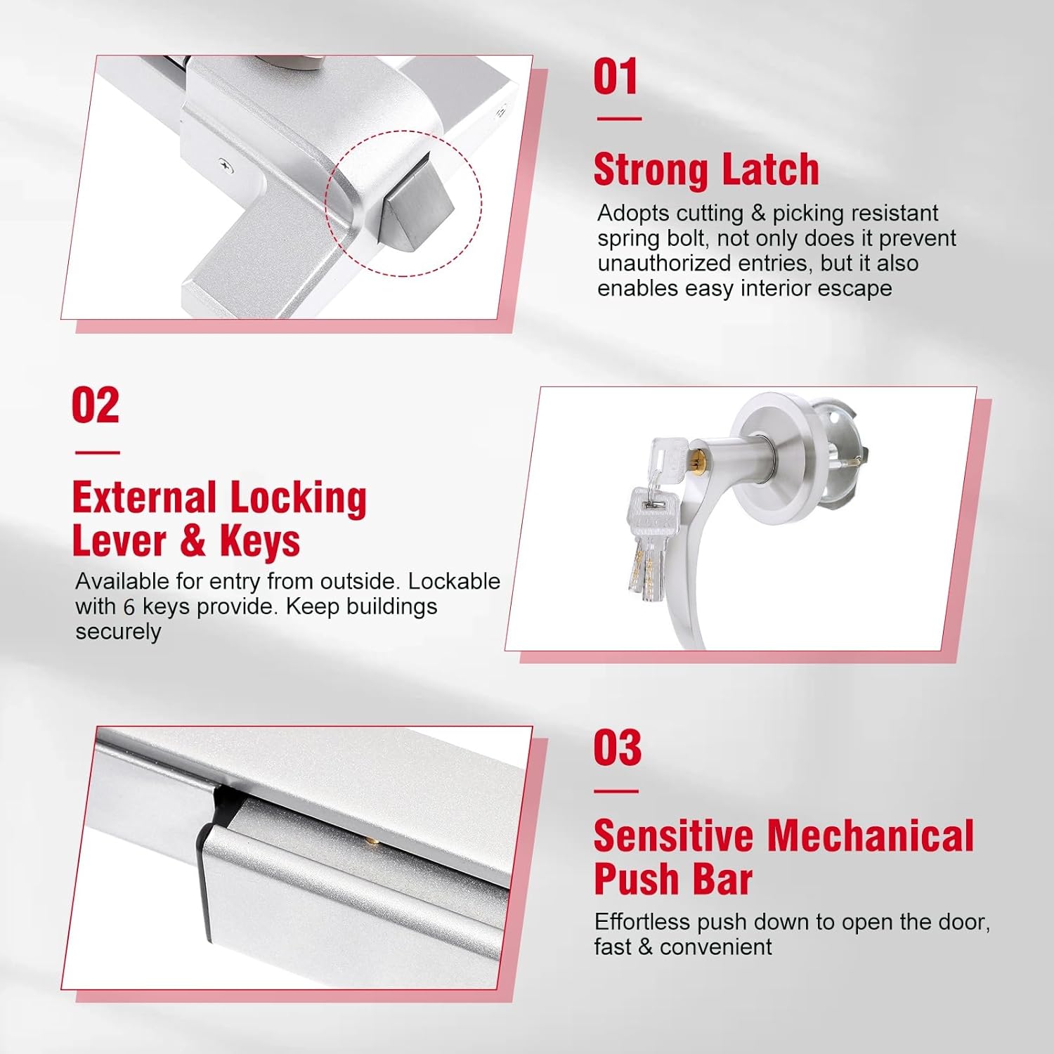 PARTOL Panic Bars for Exit Door Push Bar Panic Exit Device Commercial Door Push Bar Door Locks with Exterior Lever Stainless Steel Emergency Exit Door Handle Door Hardware for 28-41" Wood Metal Door