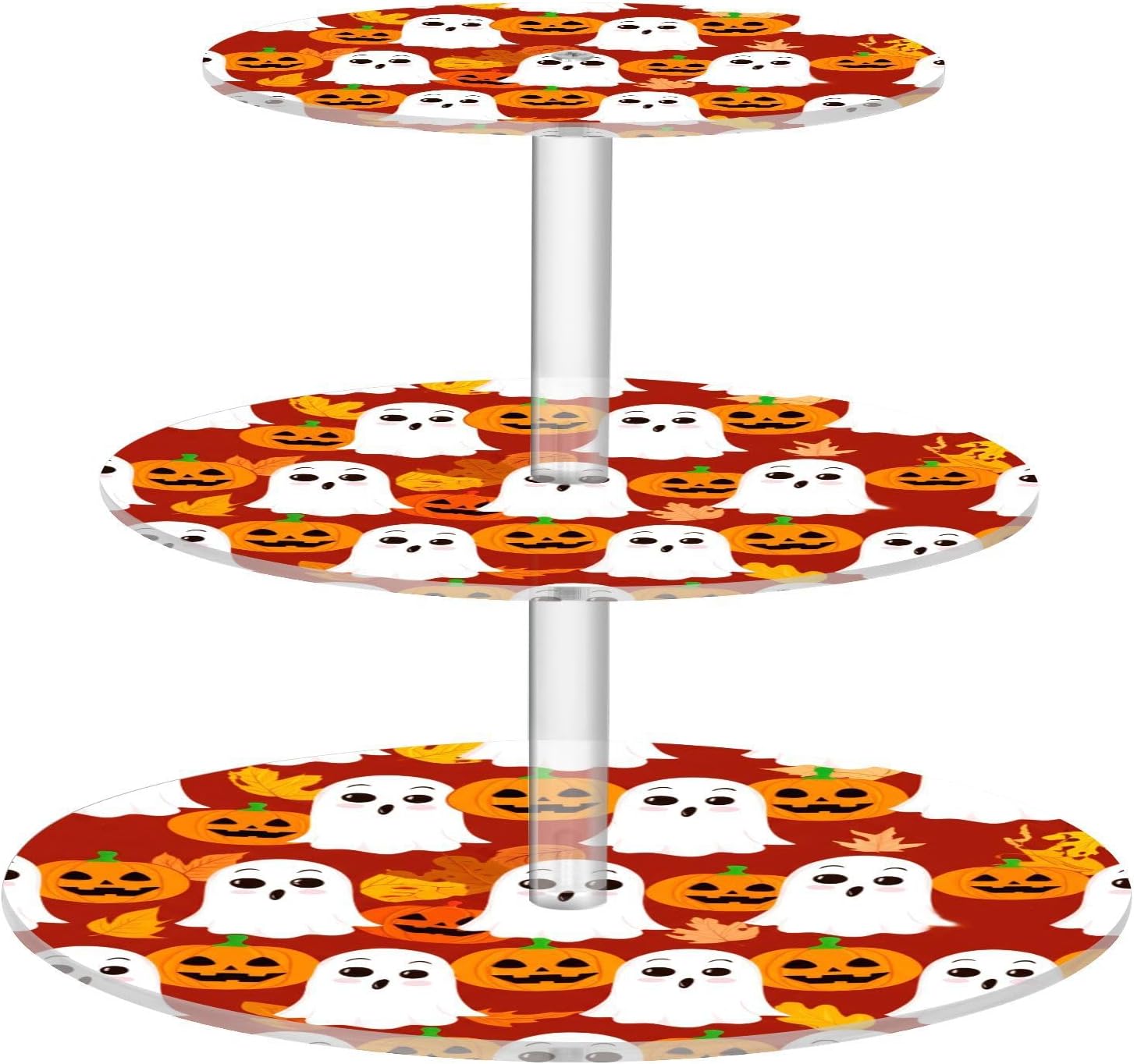 Maple Leaves Ghost Pumpkin Halloween 3 Tier Acrylic Cupcake Stand, Cupcake Stand for 34 Cupcakes for Weddings, Christmas,Holidays,Parties,Birthday,Printed Cupcake Tower 23301652