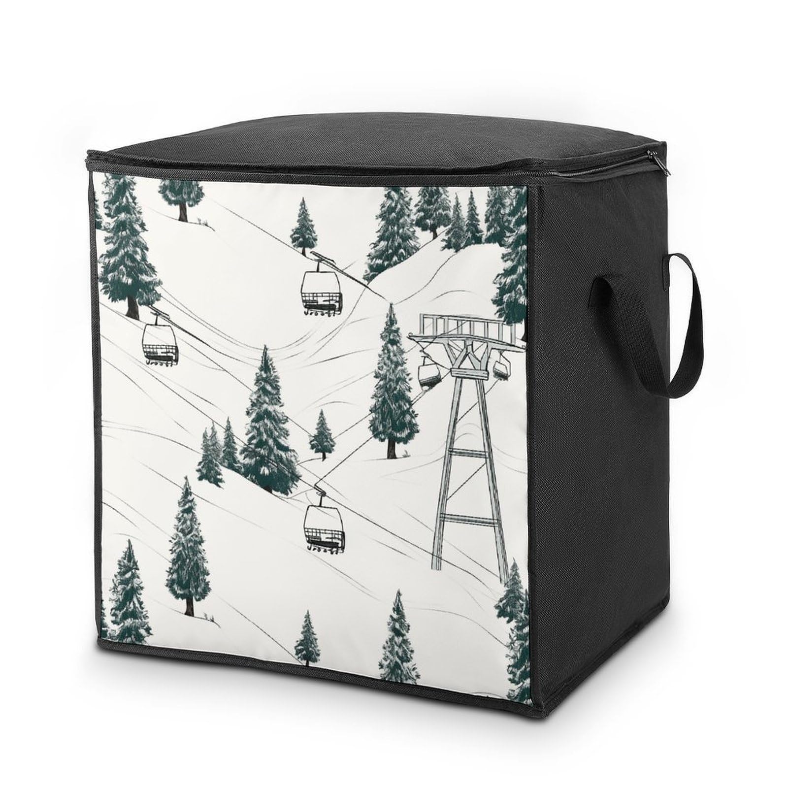 Ski Lift With Fir Tree Storage Bag with Zippers And Handle Extra Large Bedding Comforter Storage Bag Foldable Blanket Storage Bags Fabric Moving Bags for Closet Organizer (70L)
