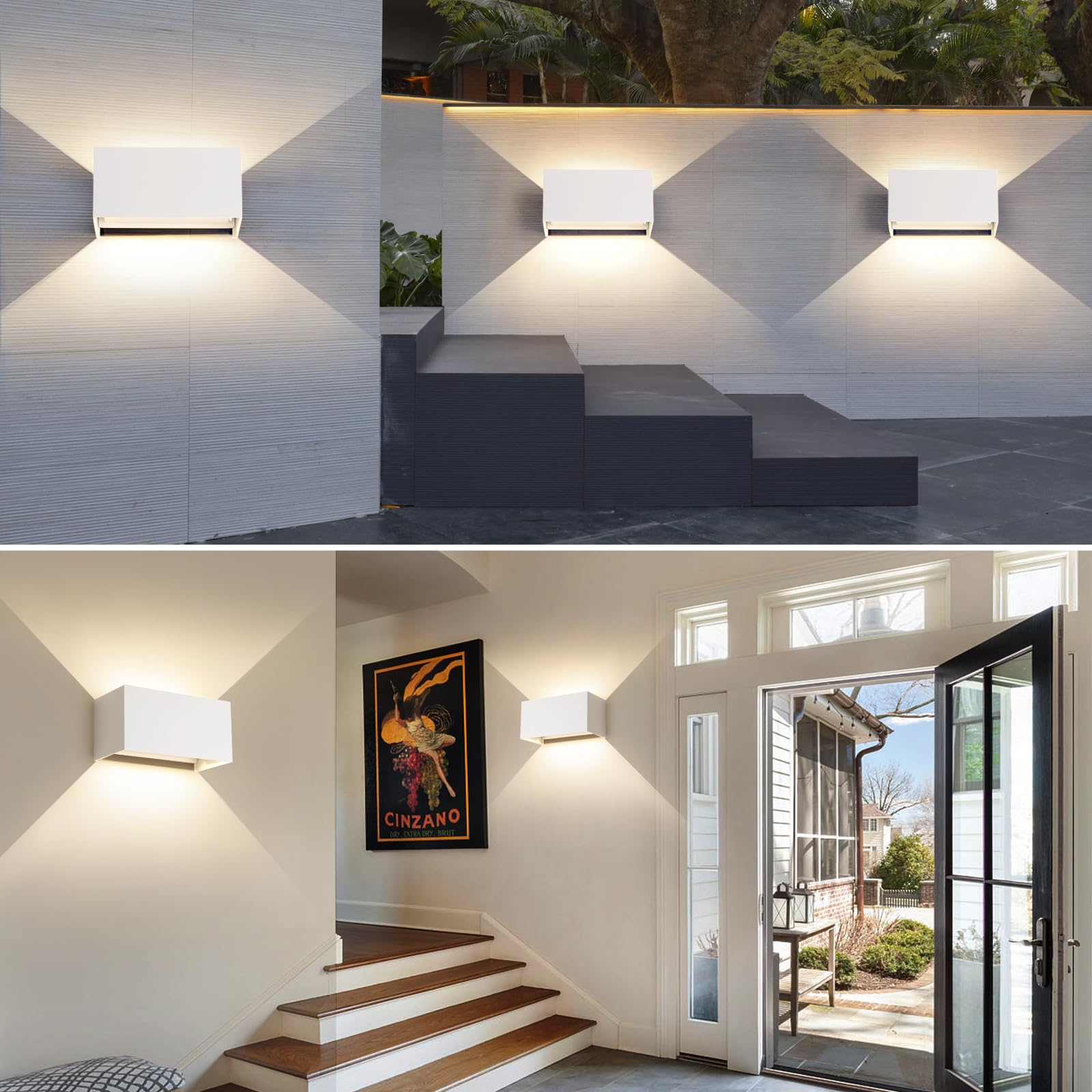 FUPE Applique da Parete Esterno/Interno 25W Angolo del Fascio Regolabile Moderno Lampade 4000K Luce Naturale IP65 Impermeabile Bianco