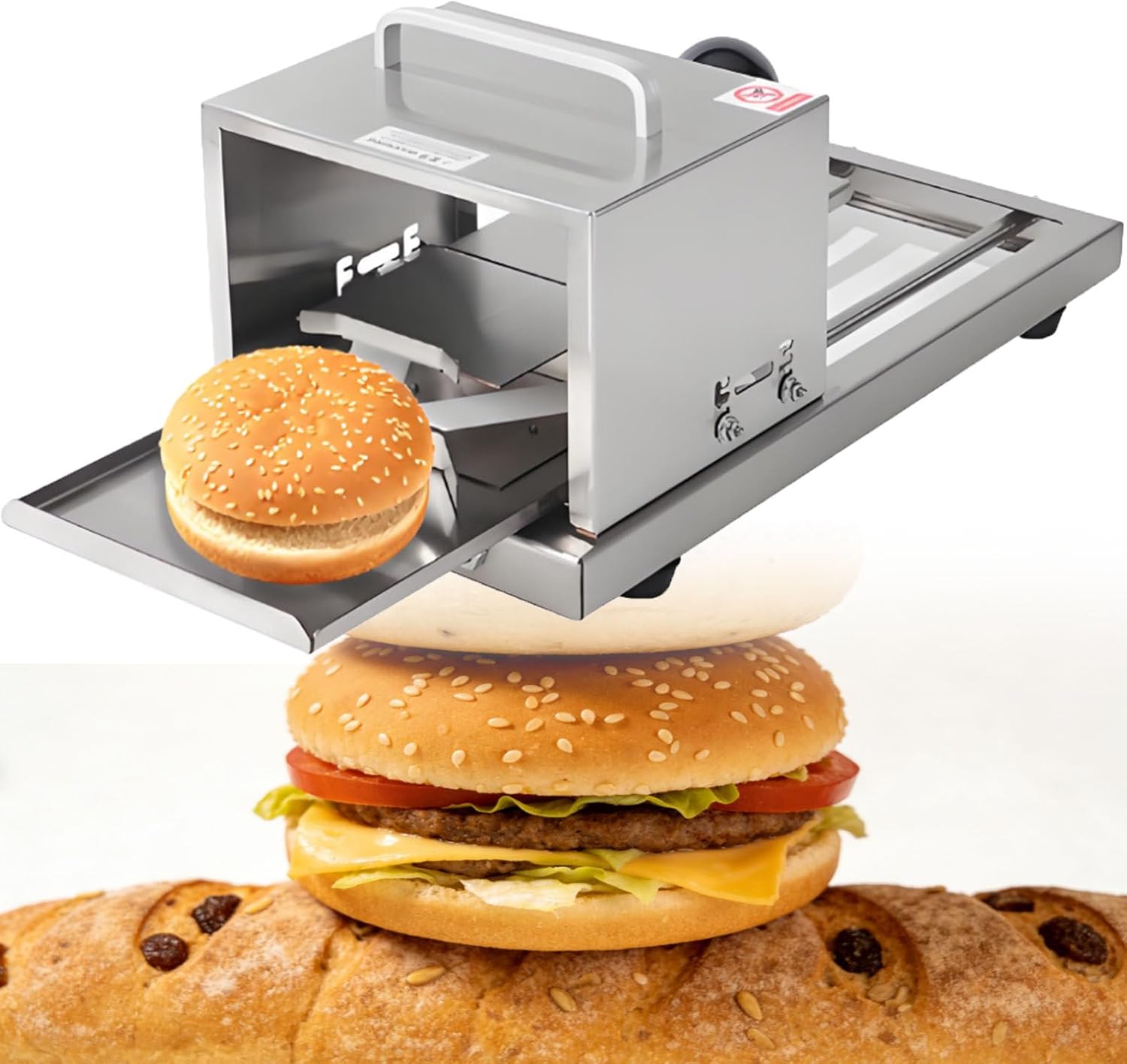Manual Bread Slicer Cutter - Hamburger Bun & Bagel Slicer,Stainless Steel with Push-Pull Cutting for Bagels,Bread,Burger,4 Cutting Height,Commercial & Home Bread Portioning Machine