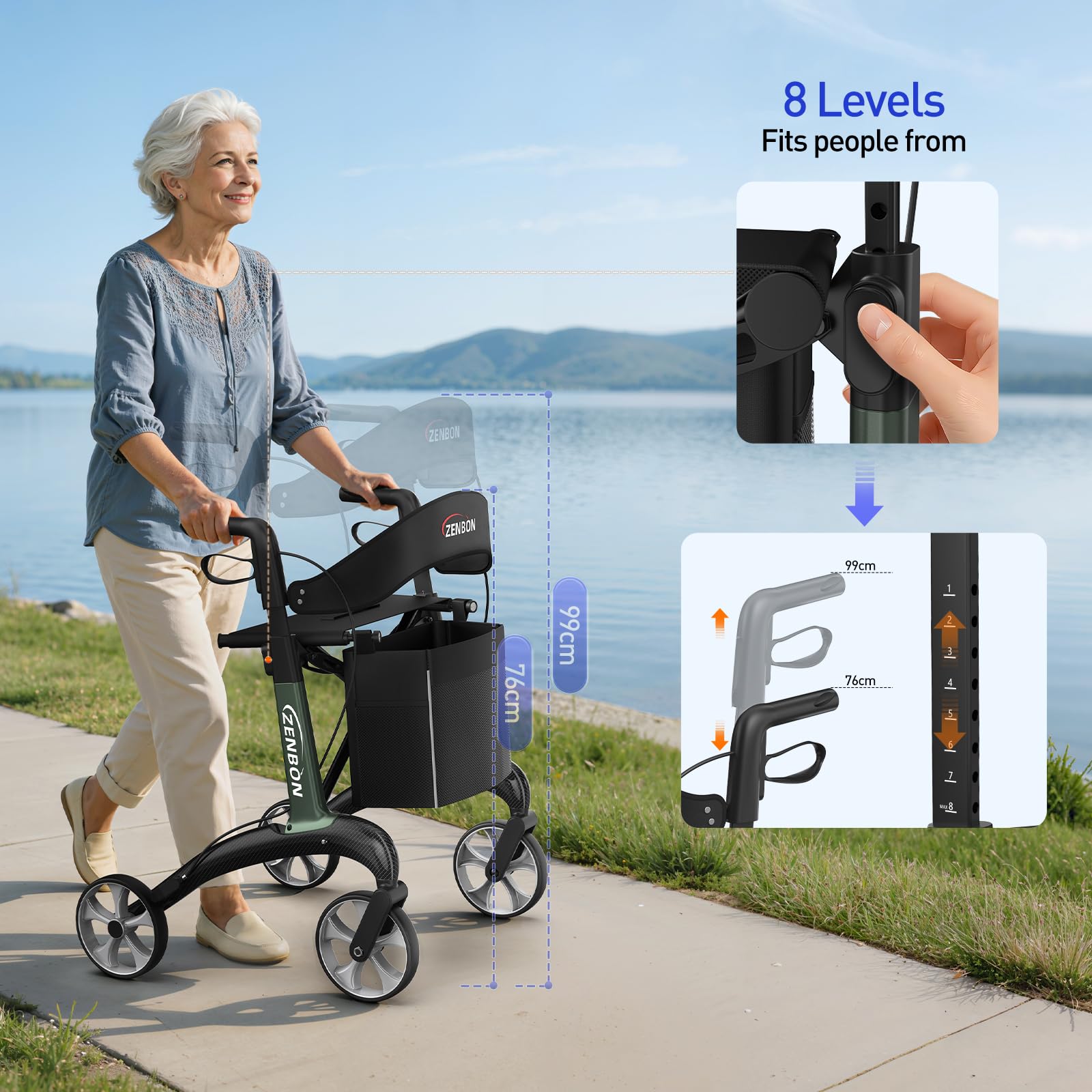 Andador de Carbono Plegable Ultraligero 5.5kg: Andador Plegable y Ligero con Asiento para el Hogar, Andador Plegable para Personas Mayores - Andador Plegable para Interior