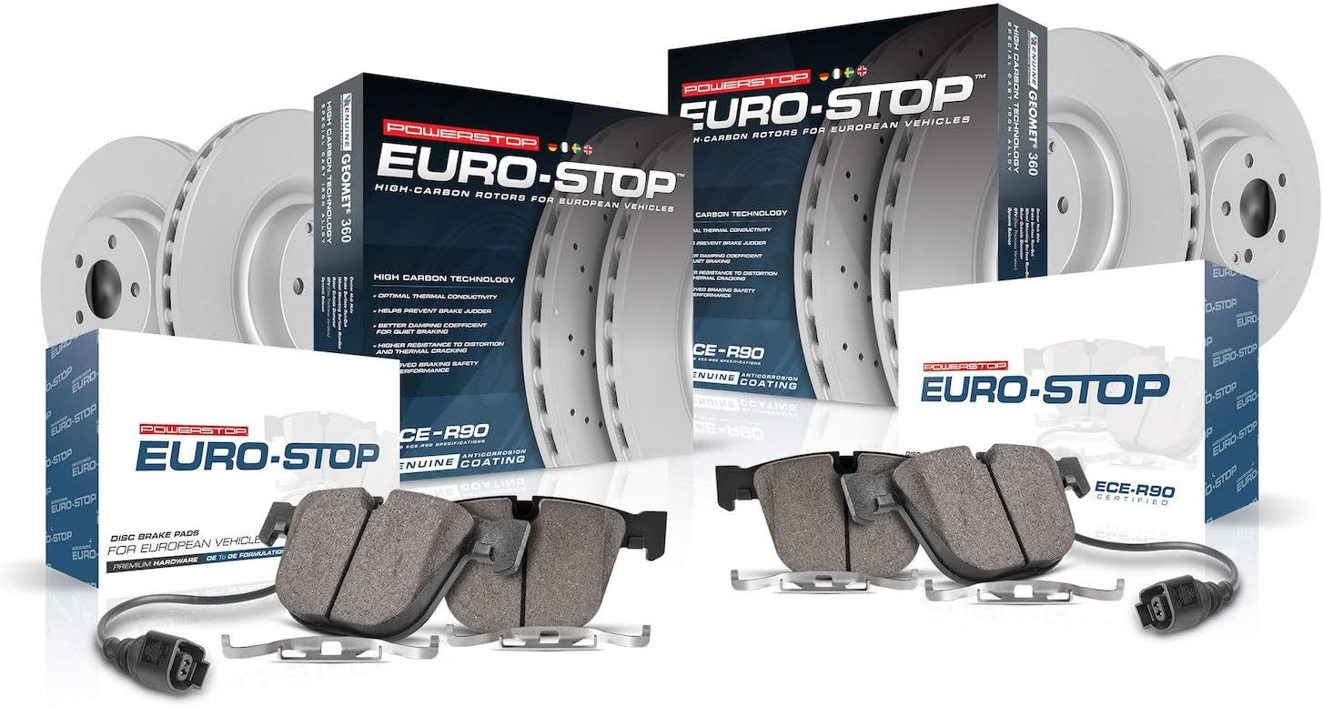 Power Stop ESK4015 Euro-Stop Brake Kit- Brake Rotors and OE Brake Pads For Chrysler Town & Country, Dodge Grand Caravan, Dodge Journey, VW Routan [Model Specific]