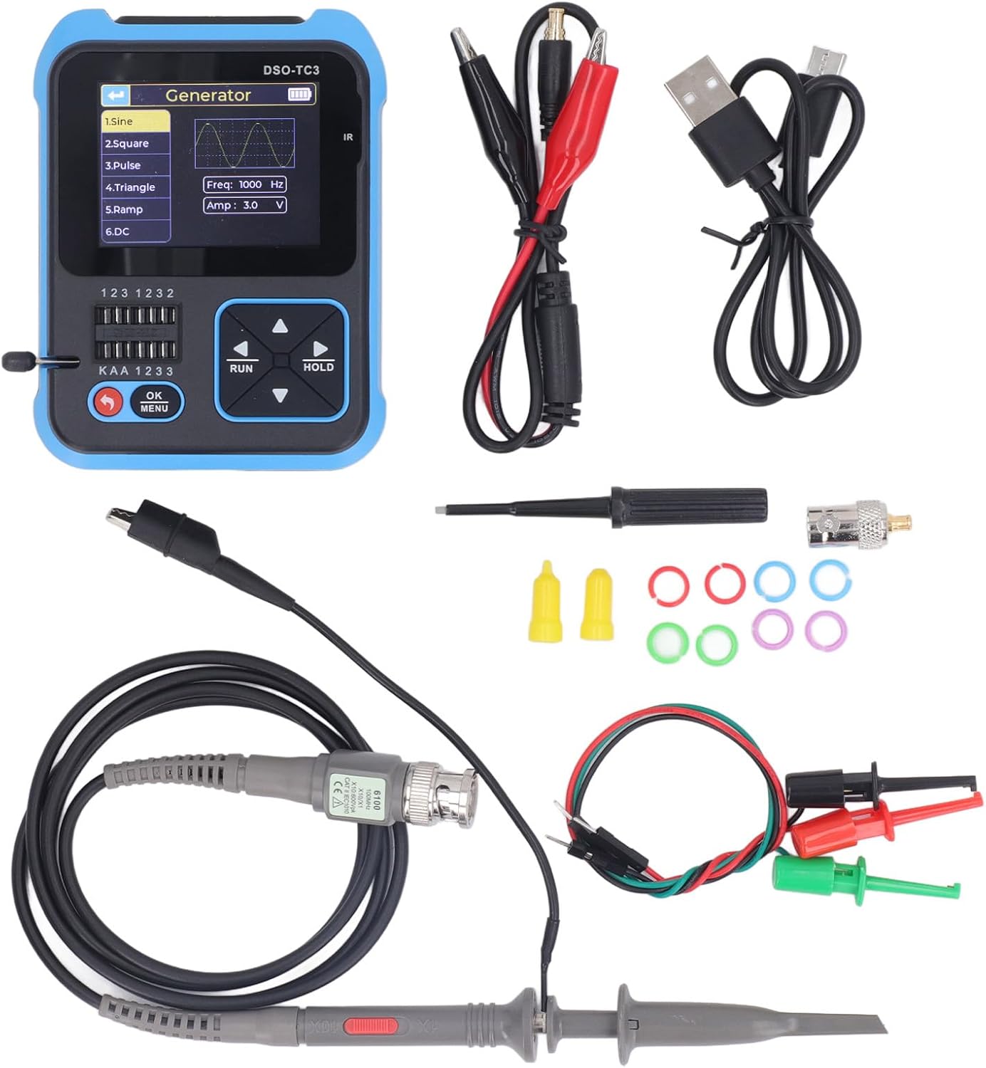 3 in 1 ハンドヘルド オシロスコープ、リアルタイム サンプリング レート 10MSa / S 学生向け 500Khz 帯域幅の