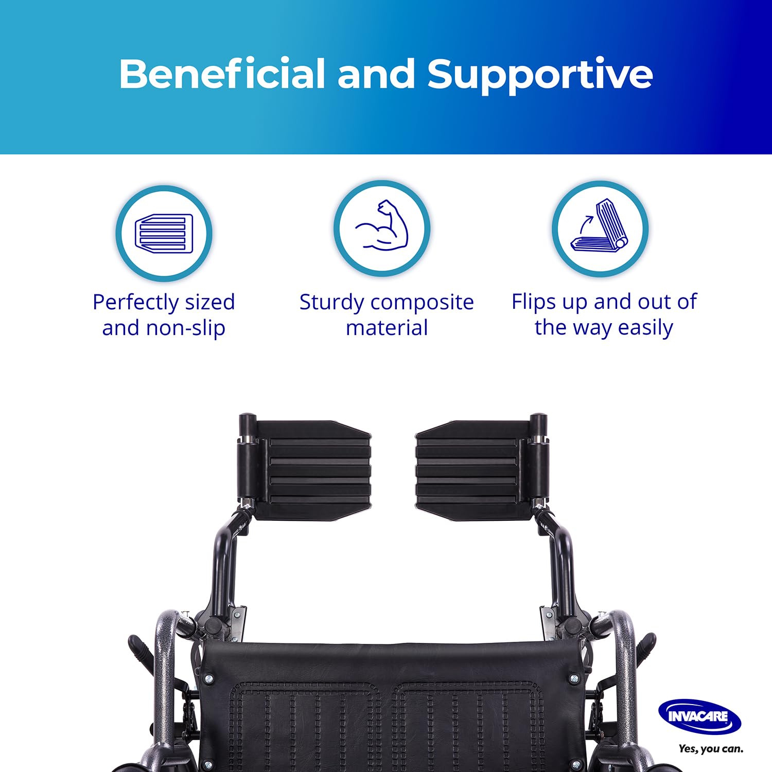 Invacare Wheelchair Legrest with Swing-Away Design, Adjustable Footrest Length and Flip-Up Composite Footplate, Easy-to-Install, Designed for Invacare Wheelchair