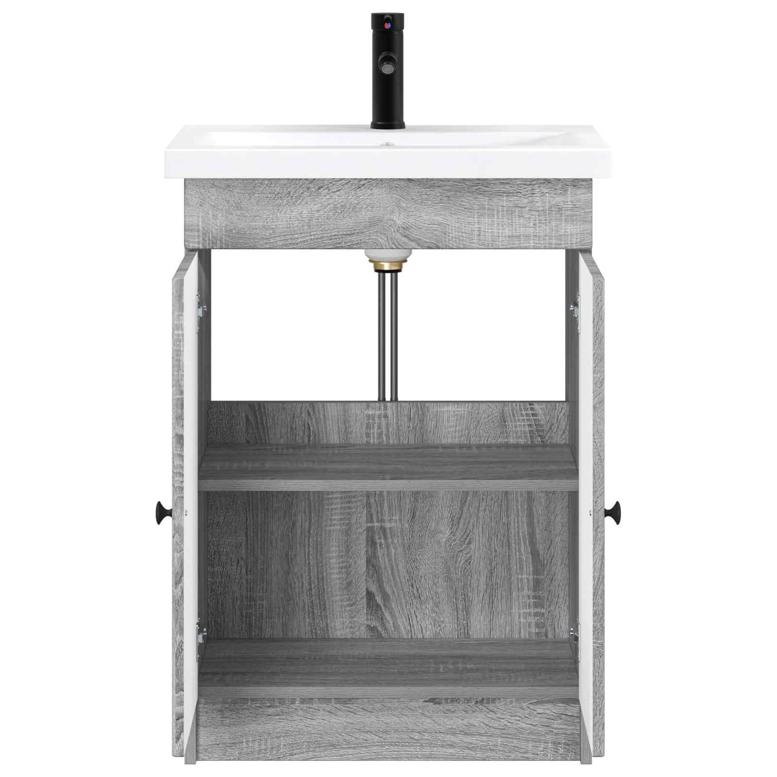 Gecheer Badezimmermöbel-Set Grau Sonoma 56 x 37,5 x 81 cm Holzwerkstoff, Badezimmerschrank Hängender Badschrank Aufbewahrungsschrank fürs Badezimmer3404190