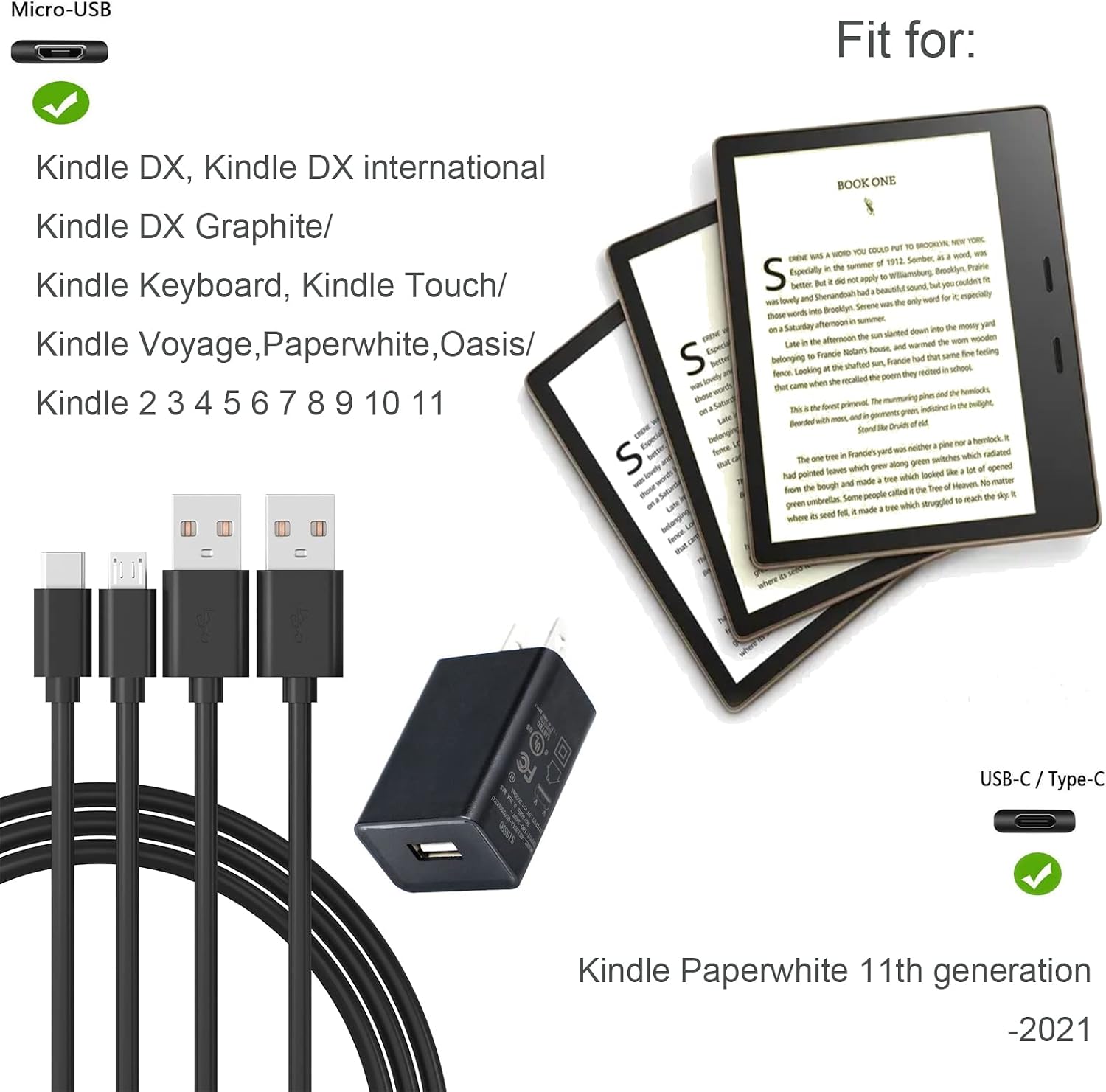 5Ft Fast Charger Intended for Kindle E-Reader 2 3 4 5 6 7 8 9 10 11,All New Kindle Oasis,Voyage,Paperwhite,Kindle Kids Edition