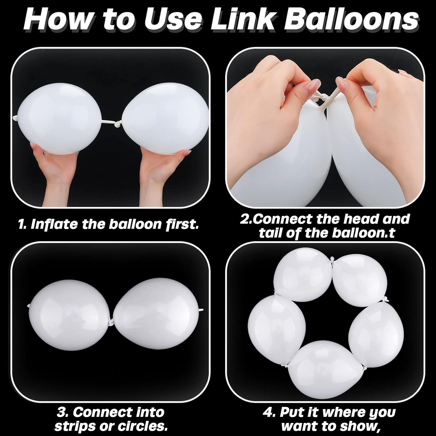 120 Pcs White Link Balloons Needle Tail Quick Linkable Latex Balloons 12 Inches and 6 Inches for Birthday Party Wedding Anniversary Graduation Arch Christmas Party Decorations