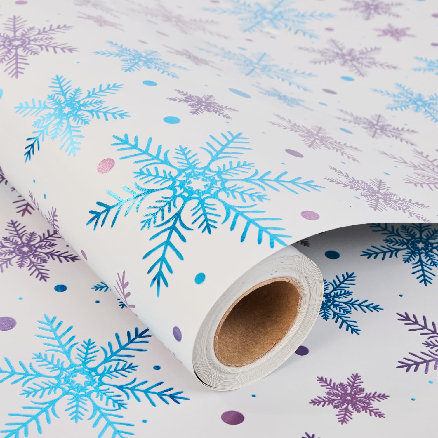 Christmas Wrapping Paper Roll,Blue Snowflake Wrapping Paper,Metallic Christmas Wrap Paper for Xmas Gift, Party,Festive Decorations,43cm x 12m