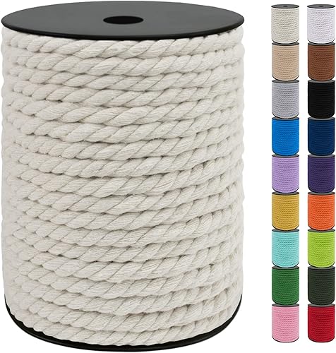 JeogYong Cordón de macramé de 0.315 pulgadas, hilo de cuerda de macramé natural de 131 pies, cuerda de algodón trenzado de 3 hebras para