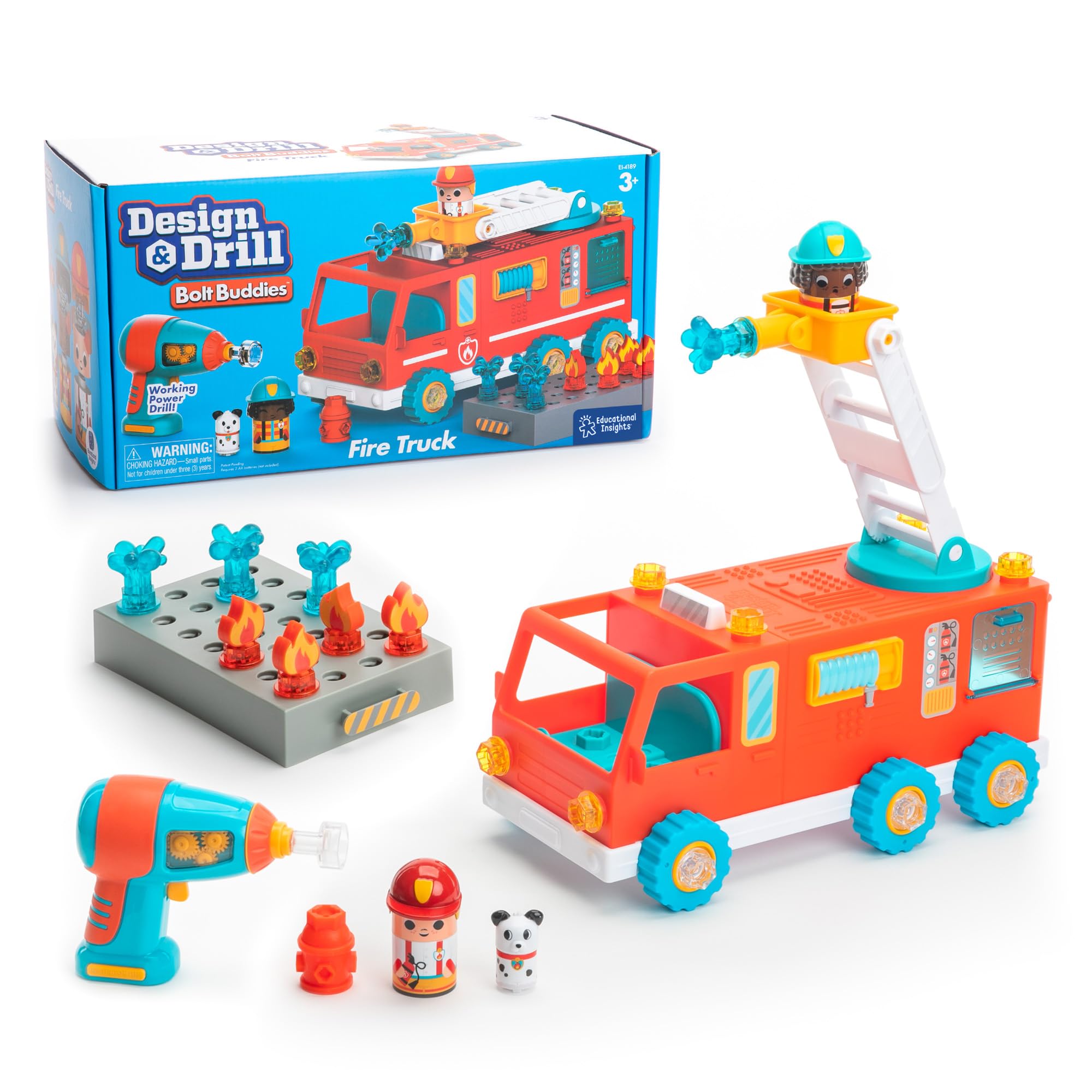 Learning Resources Design & Drill Bolt Buddies Ognia Ciężarówka Budownictwo Zabawka 54-Kawałek Grać Zestaw