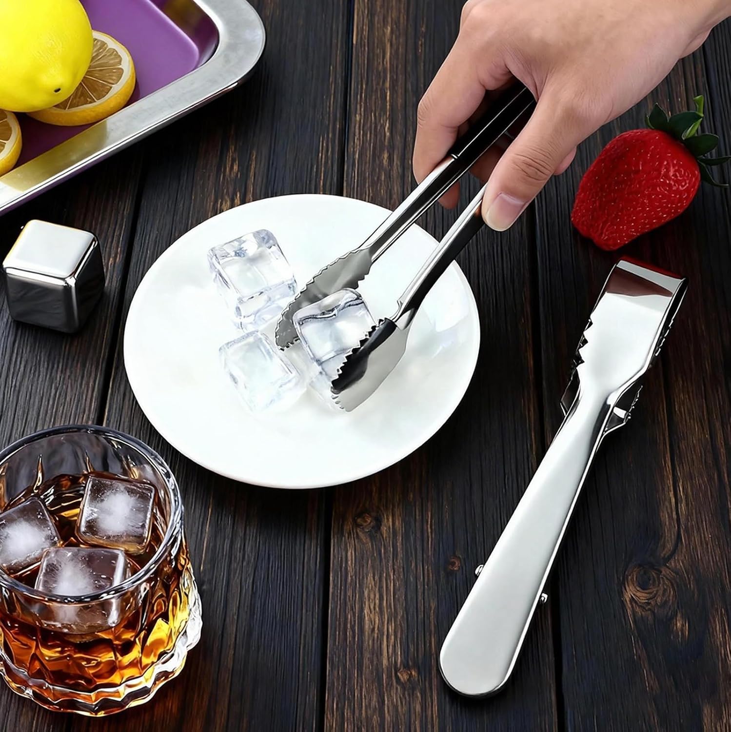 2 Pack Ice Tongs 7 Inch Stainless Steel Small Tongs with Sharp Serrated Teeth Non Slip Grip Ice Cube Tongs for Ice Bucket Small Cubes Cube Sugar Coffee Bar Cocktail Finishing