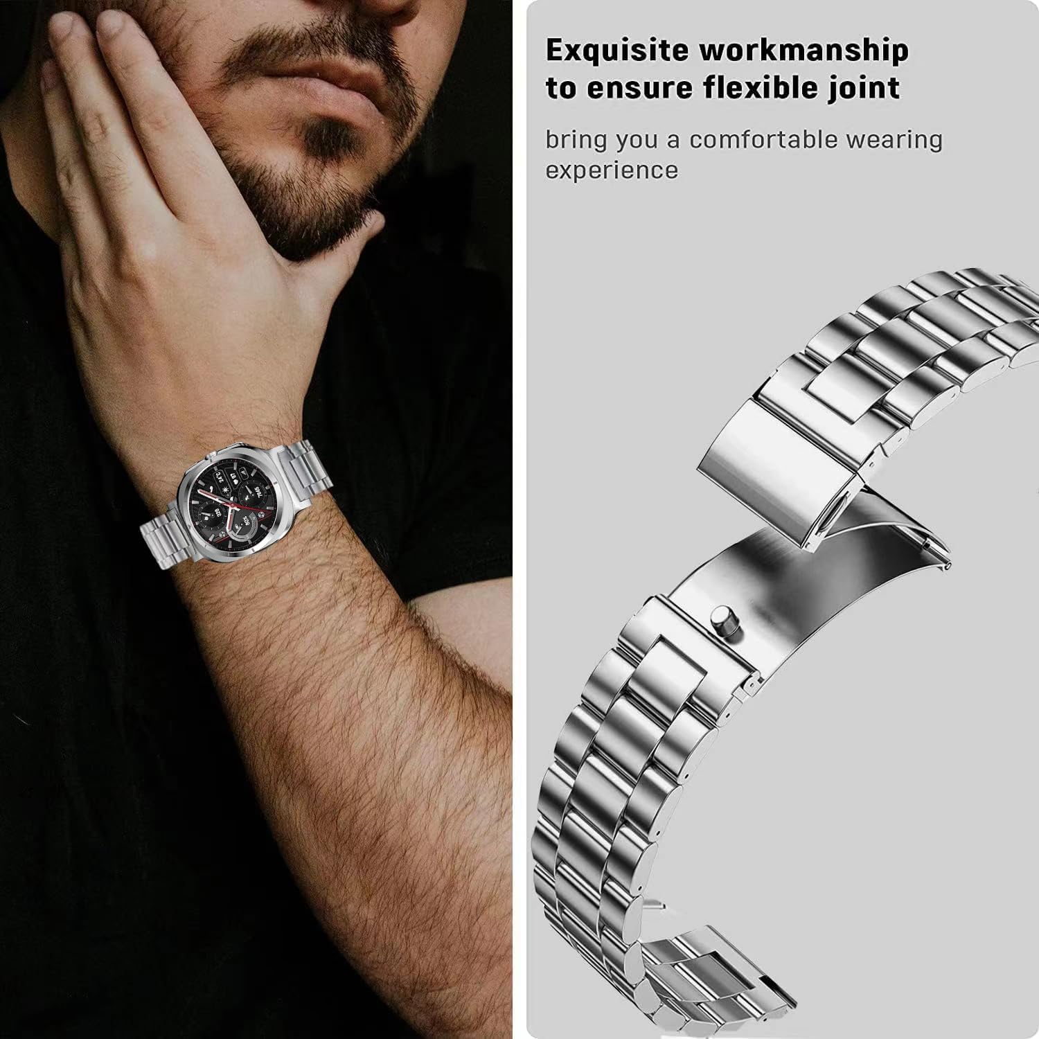 Metal Bands for Galaxy Watch 8 Classic Band 46mm/Samung Galaxy Watch 8 40mm/44mm 2025, One Click No Gap Business Stainless Steel Wristband Replacement Strap for Men Women - Image 5