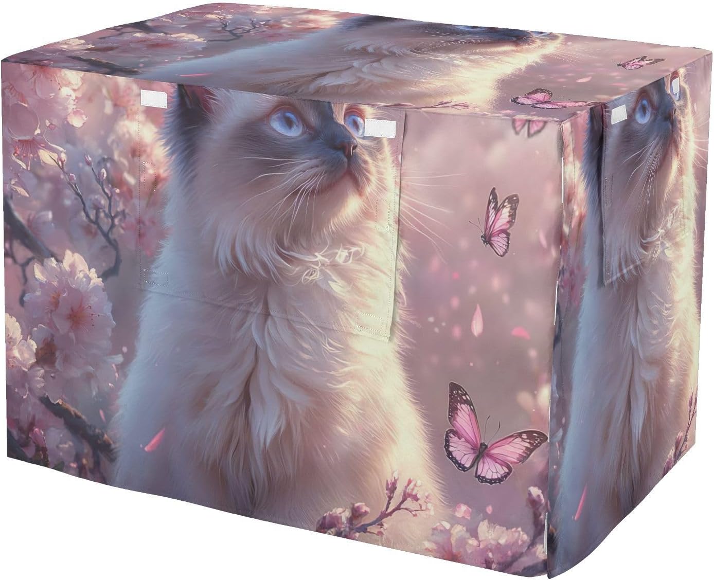Cute Cat Cherry Blossom Pet Cage Cover with Openings Wind-Resistant Dog Cage Covers Small