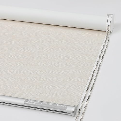 ChrisDowa Persiana enrollable 100 % opaca con aislamiento térmico jacquard a rayas, tela de protección UV. Persiana opaca total para ventana de