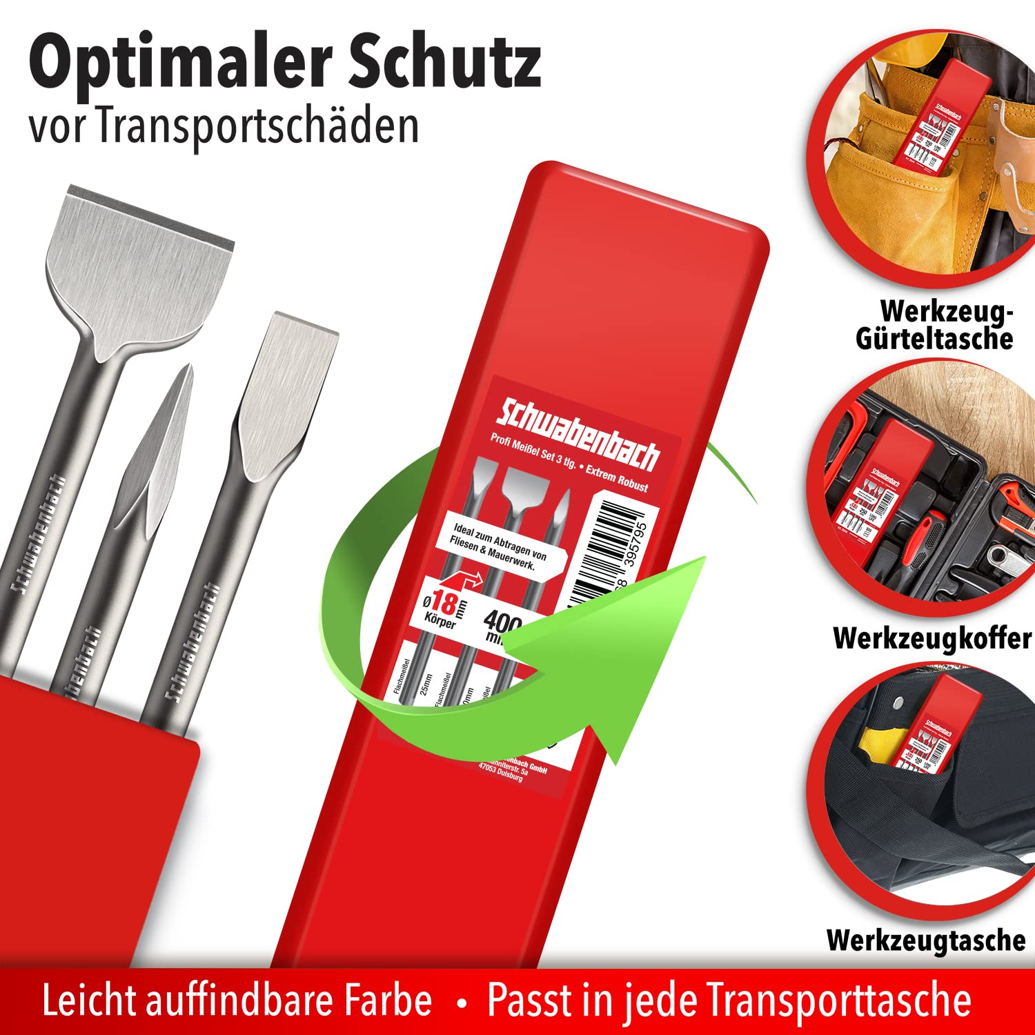 SCHWABENBACH SDS Max Lot De 3 Burins 25mm + 50mm + Pointu - Extrêmement Robuste Pour Béton
