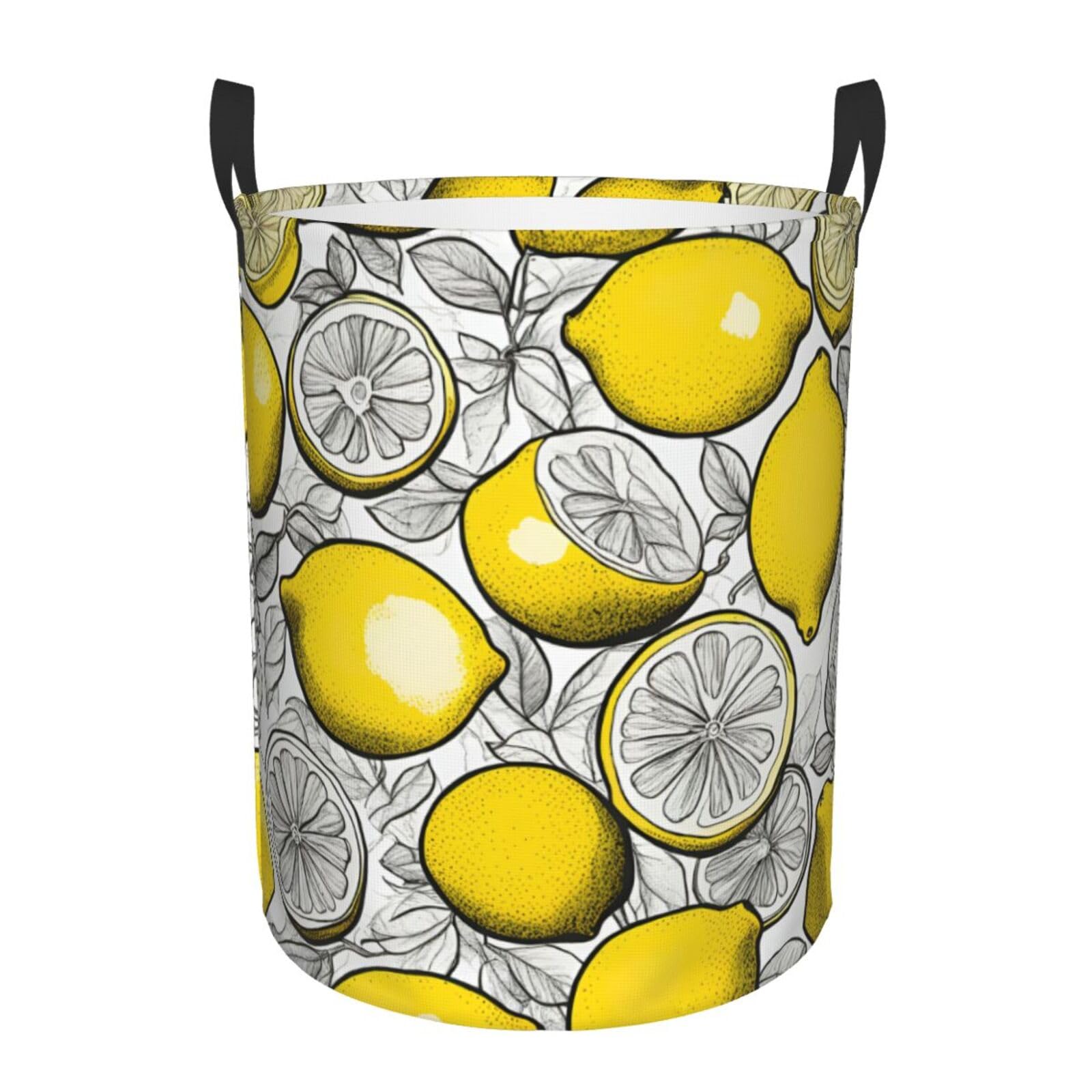 Panier linge sale salon et chambre avec imprimé citron jaune