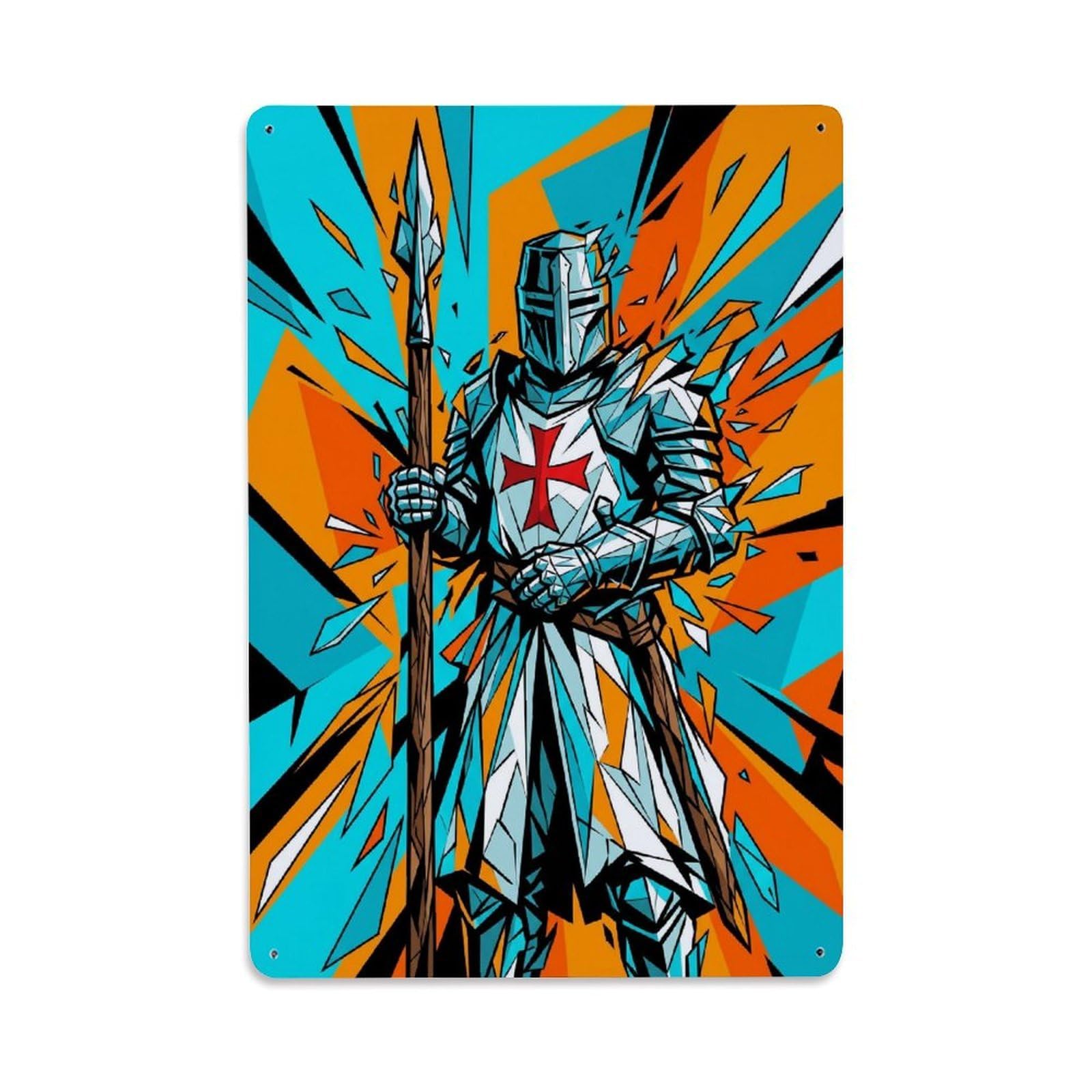 Olhnbad Style Knight Templar Shield Guard Medieval Armour Abstract Metal Tin Sign