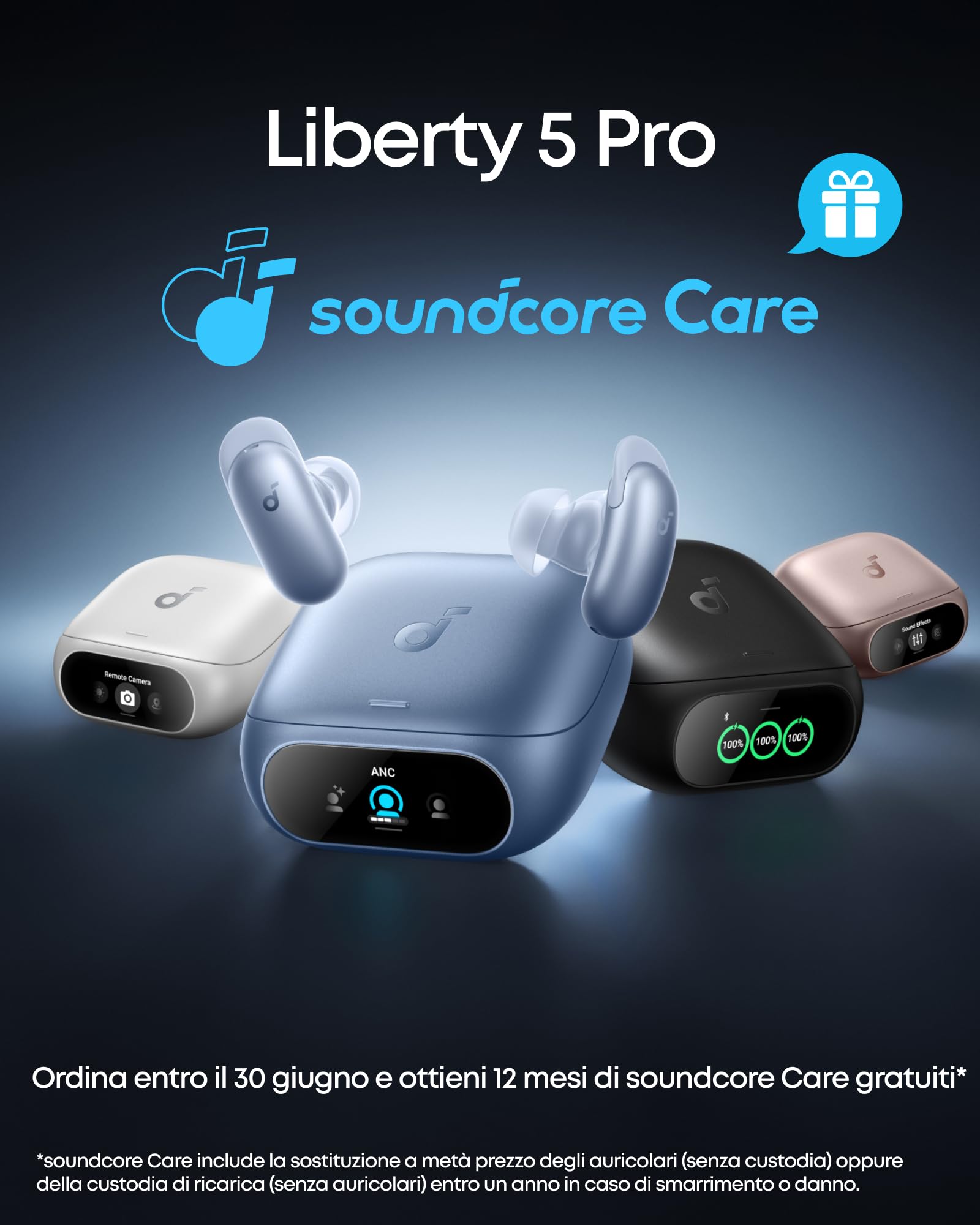 Soundcore Liberty 5 Pro di Anker, Qualità delle chiamate da Guinness World Records, Chip AI Anker Thus, Auricolari Bluetooth con Cancellazione Rumore Attivo, Dolby Atmos, LDAC, Batteria 28 Ore