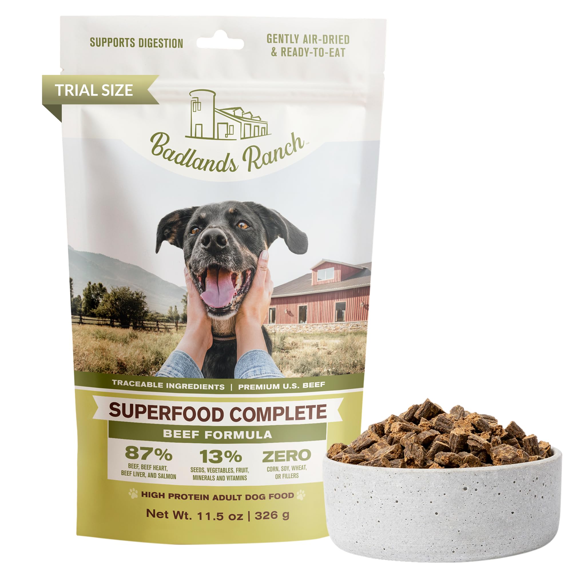 BADLANDS RANCH Air-Dried Beef Dog Food, 87% Real Meat, 11.5 oz